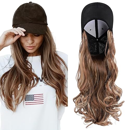 Miniatura 12 de SEGO - Gorra de béisbol con extensiones de pelo para mujeres, sintético resistente al calor, 6 pulgadas, postizo corto y recto ajustable, peluca