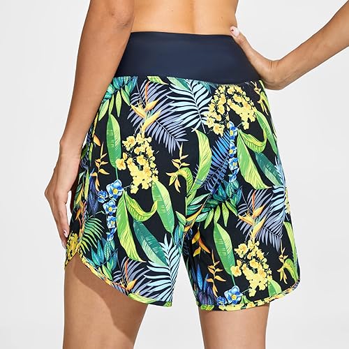 Miniatura 2 de Pantalones cortos de natación para mujer, cintura alta, control de abdomen, pantalones cortos de secado rápido, trajes de baño con forro