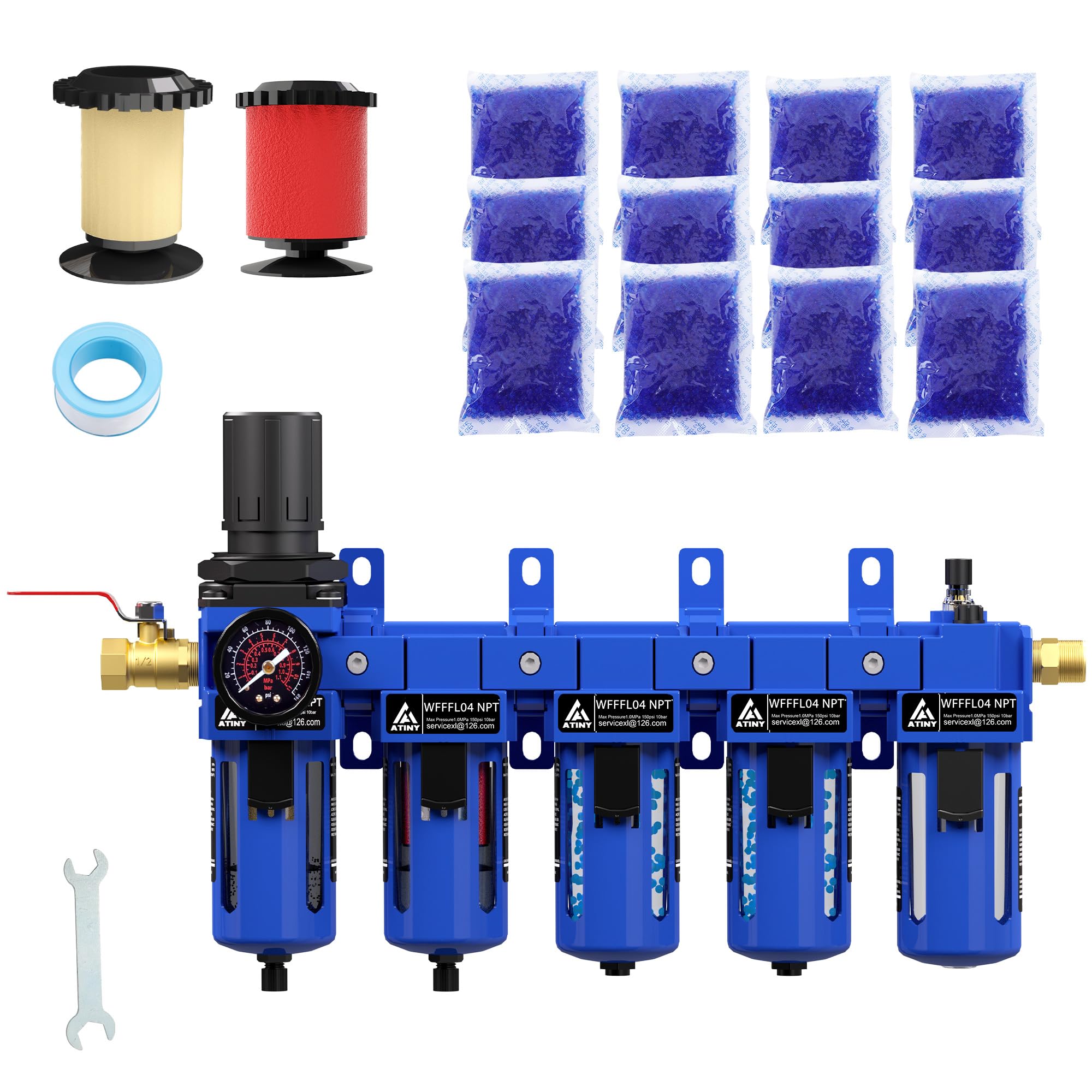 1,3 cm NPT 5-stufiger Luftfilter-Regler, Schmierstoff-Kombination, Luftregler und Wasserabscheider, Luftkompressor-Wasserabscheider, Blau