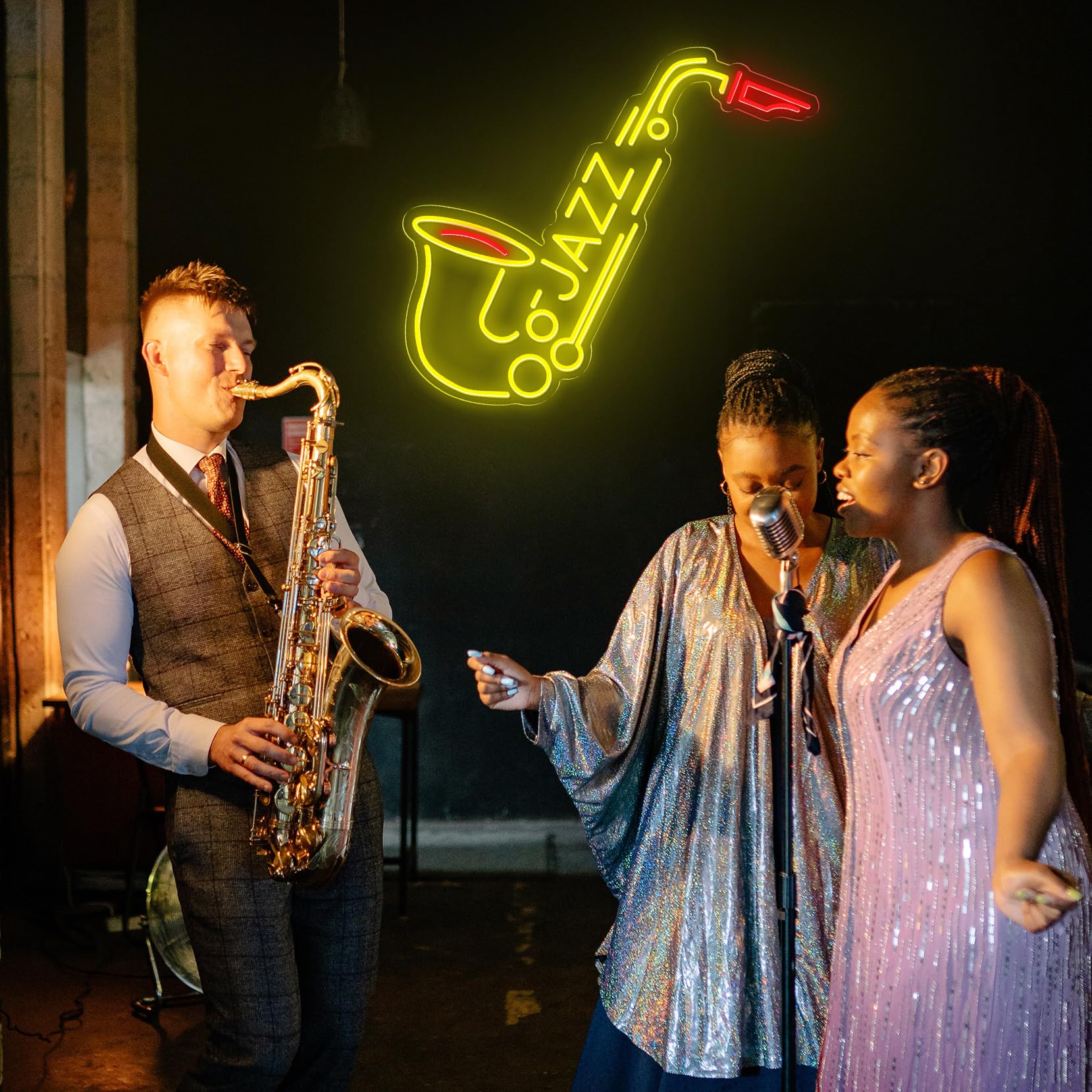 Saxophone Music Jazz Neon Sign Segno a LED Personalizzato per la casa Regalo di Compleanno degli Uomini,Giallo