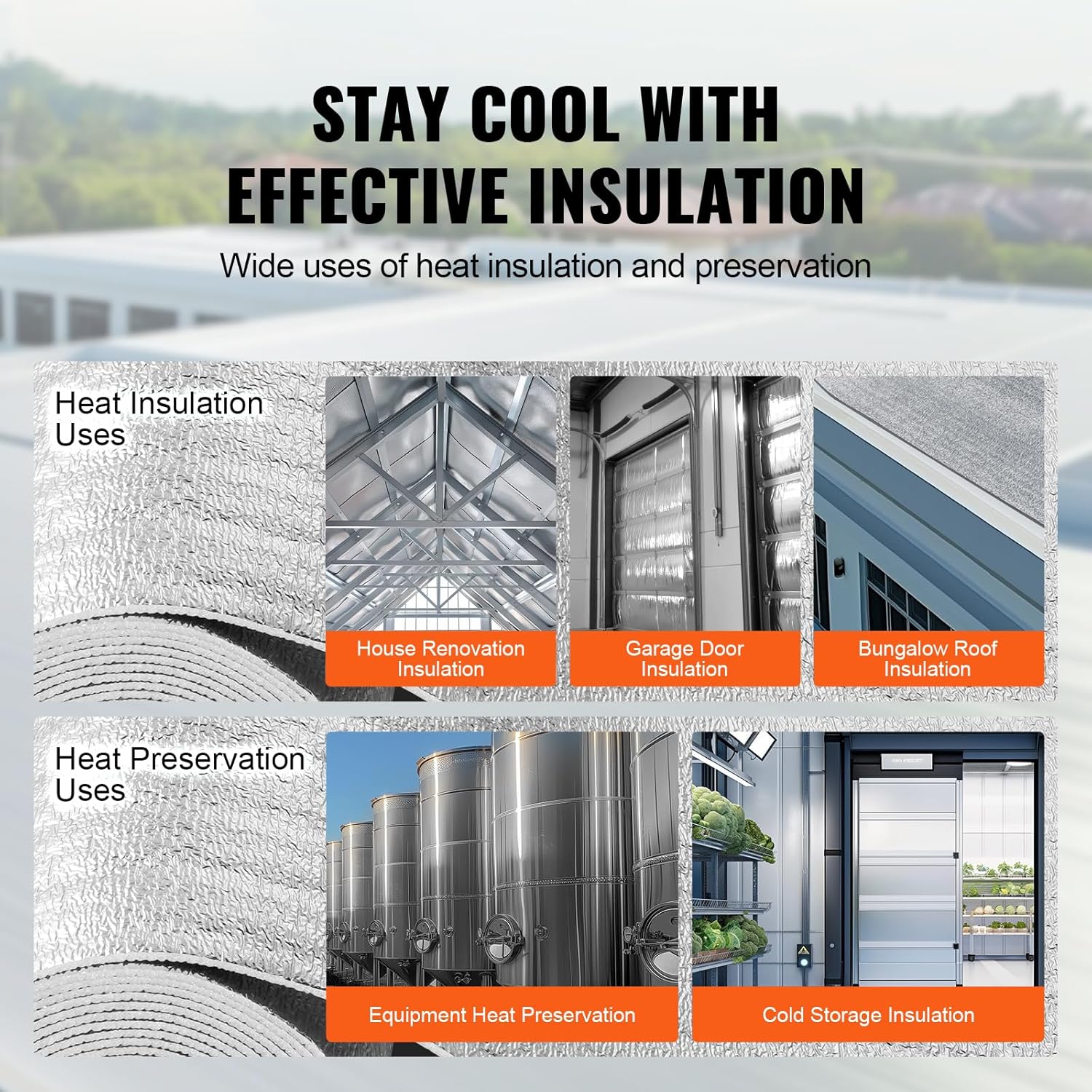 VEVOR Double Reflective Insulation Roll, Foam Core Radiant Barrier, 3.2 mm 48 in x 10 ft, Double-Sided Aluminum Foil EPE Foam Heat Reflective Shield, Thermal Insulation Roll for Window RV Roof