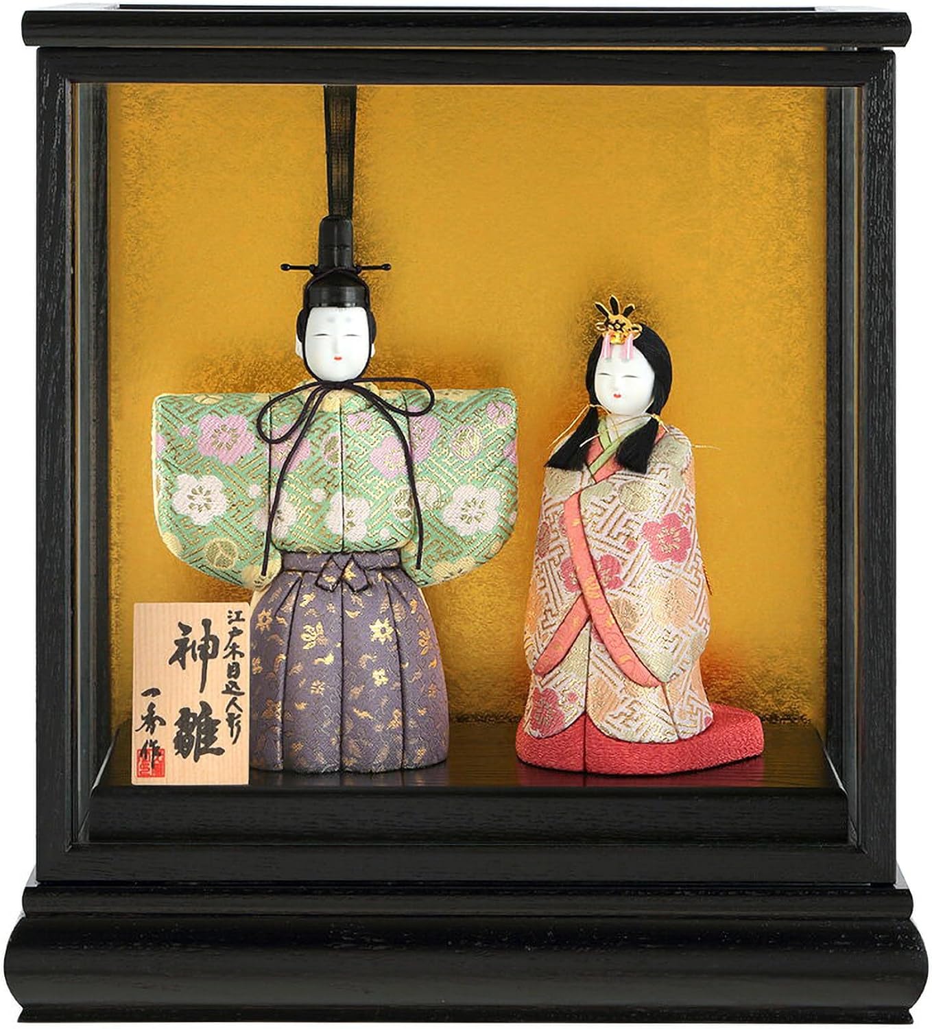 東京久月 雛人形五人飾りガラスケース檜造り 間口約59×奥行約34×高