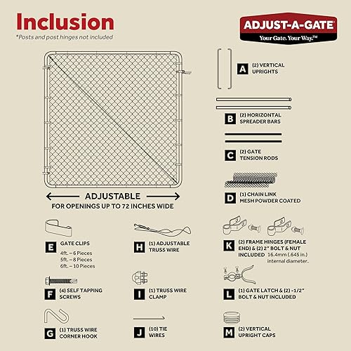 Miniatura 3 de Adjust-A-Gate - Puerta de valla de eslabones de cadena con marco redondo, se adapta a aberturas de 24 a 72 pulgadas y hasta 12 pies - Refuerzo