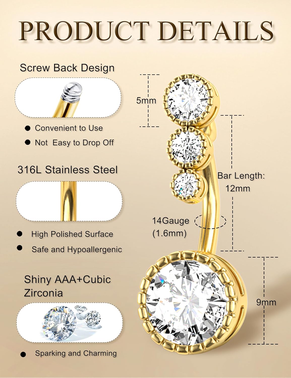 FIASASO 9 Pcs Belly Button Ring - Surgical Stainless Steel Floating CZ Heart Clicker Belly Piercings for Women Navel Belly Piercings Jewelry Pack - Image 2