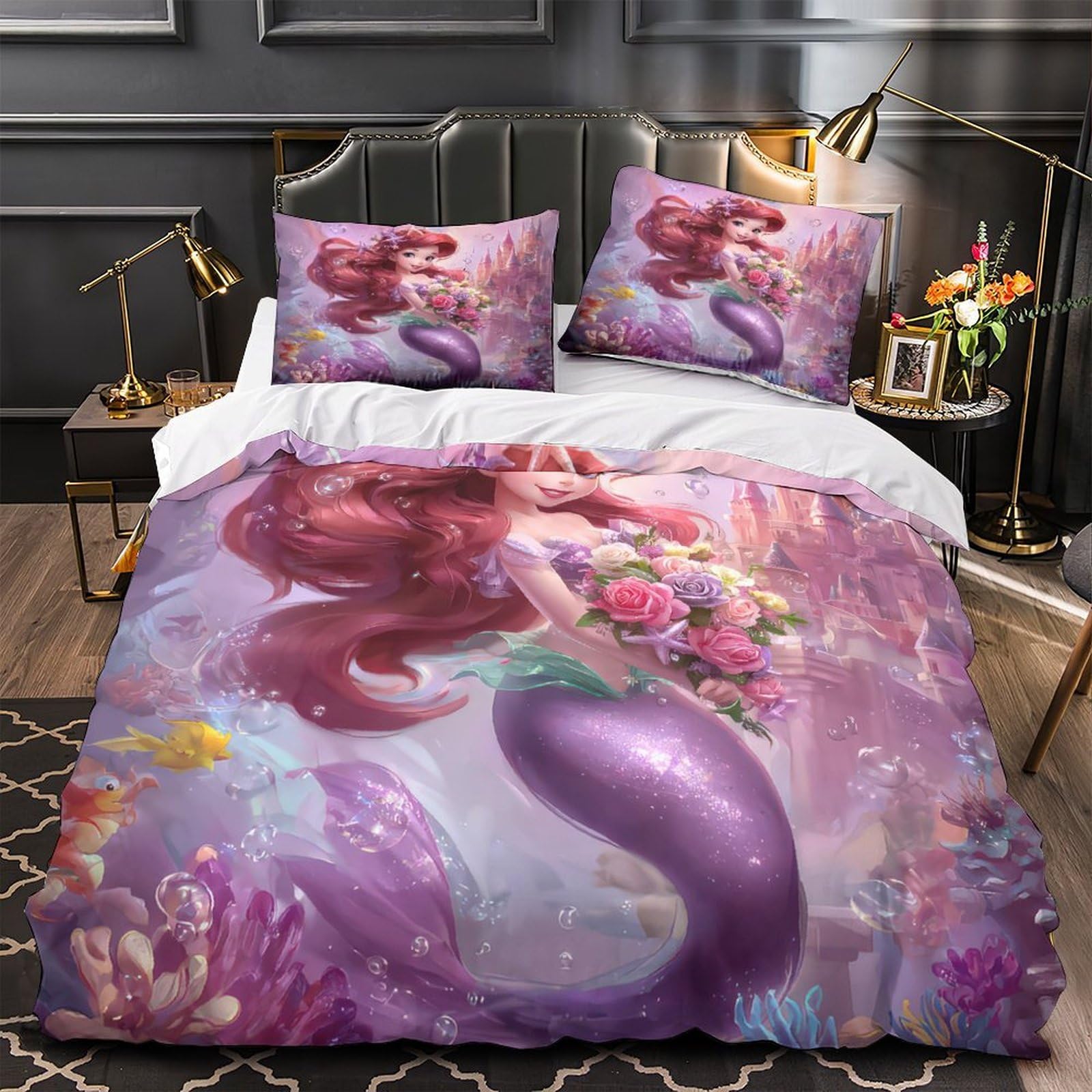 Parure de lit sirène 135x200 pour chambre d'enfant en microfibre