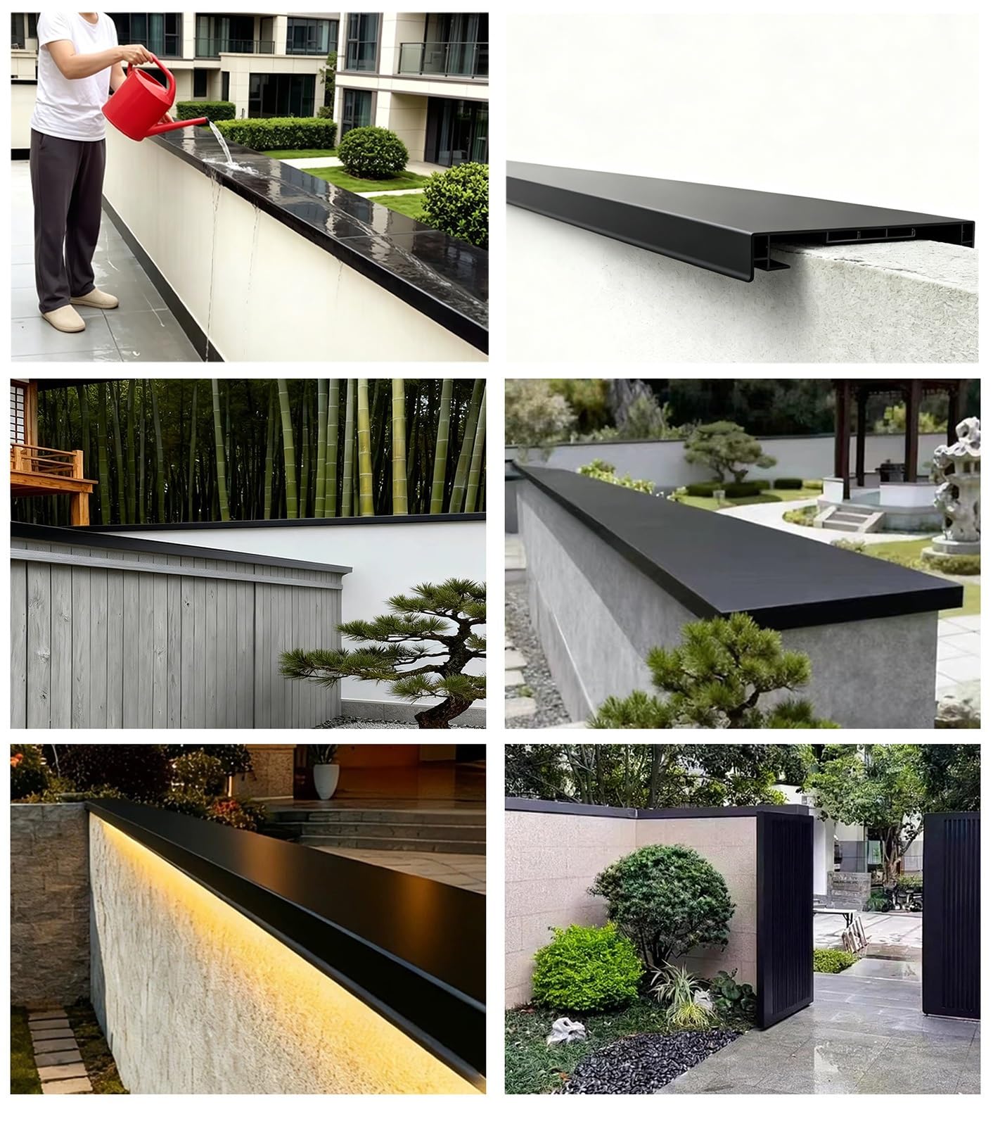Caballete metálico de protección resistente a la intemperie, hecho a medida | Placa de tapa de pared de valla empalmable rectangular con canales de luz para paredes de piedra(L 78 7/10'',Fits Wall T 9")