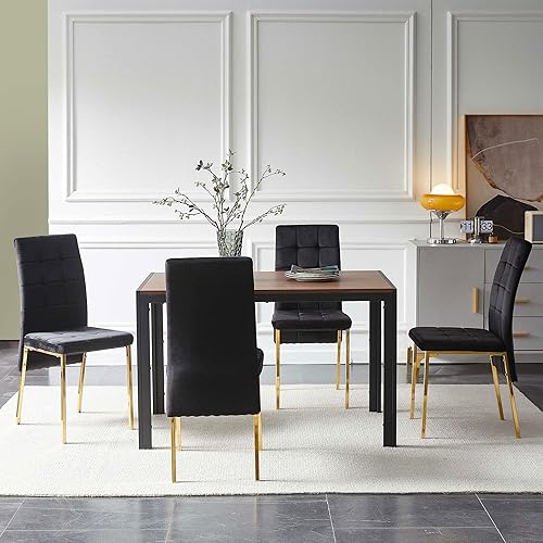 Miniatura 2 de NORDICANA Juego de mesa de comedor de 7 piezas mesa de cocina rectangular moderna de grano de madera sintética de nogal y 6 sillas laterales de