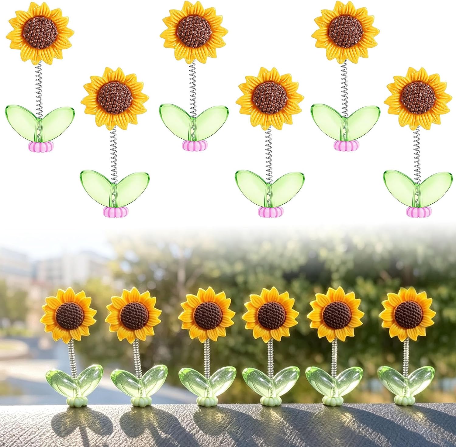 Sunflower Car Dashboard Decorations - 6 PCS Aesthetic Interior Car Accessories for Women, Cute Sunflowers Cars Interior Desk Ornaments Gifts