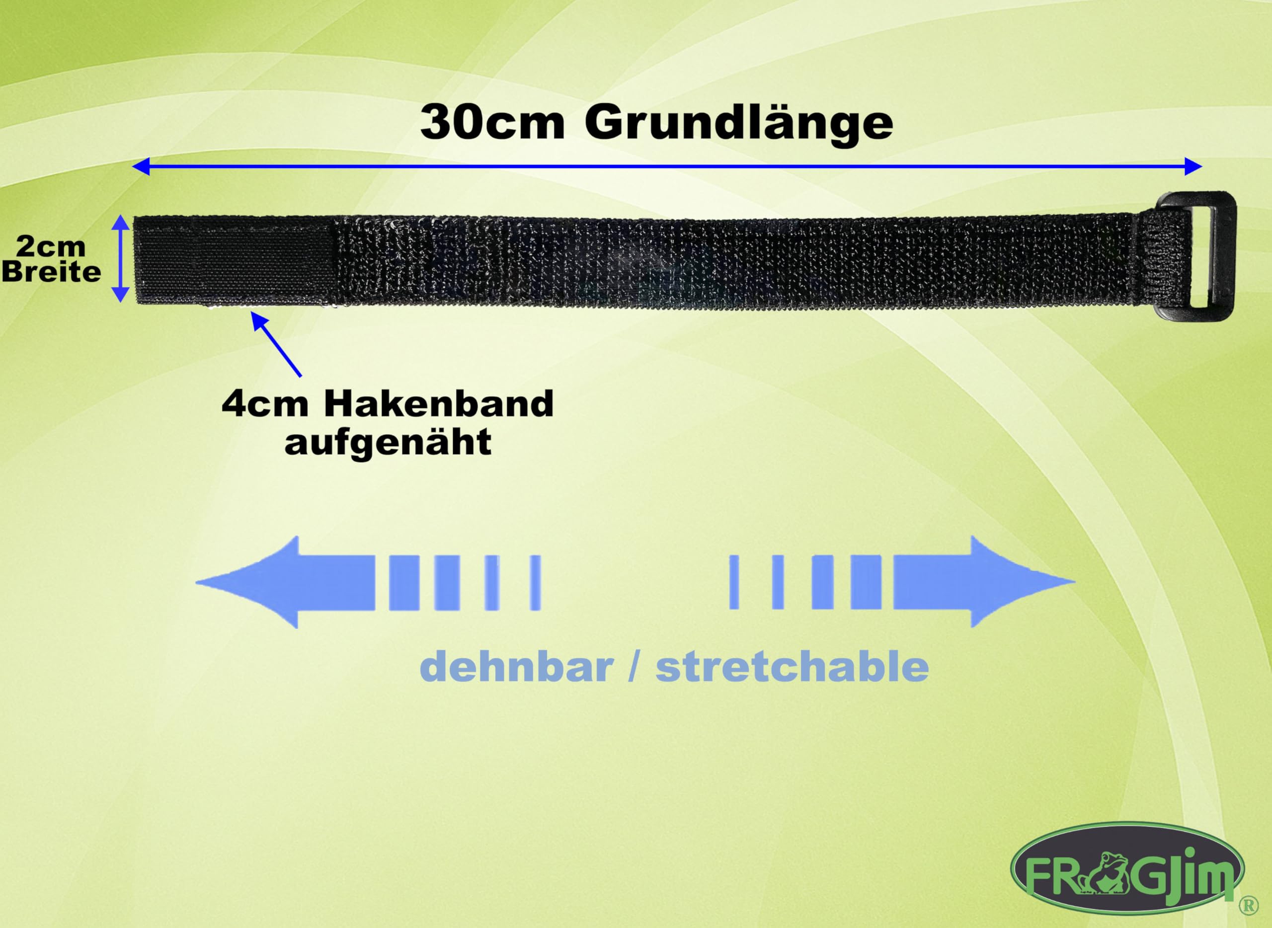 FrogJim Klittenband kabelbinders rekbaar 30cm - pak van 5 - zwart stretch 30 cm - met gesp - herbruikbaar klittenband - SKS3005