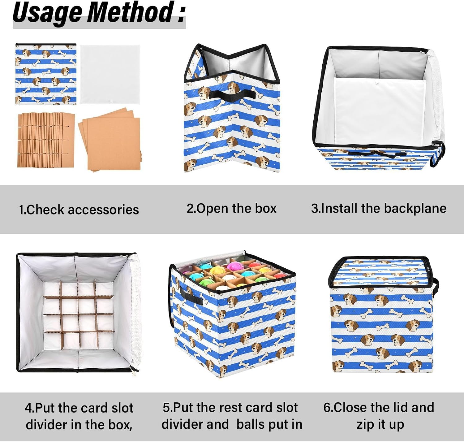 High Capacity Christmas large ornament storage Holds Up to 64, Adjustable Dividers, Zippered Top, Two Handles handy Holiday Storage Case with Lid,Blue White Striped Dog Bone