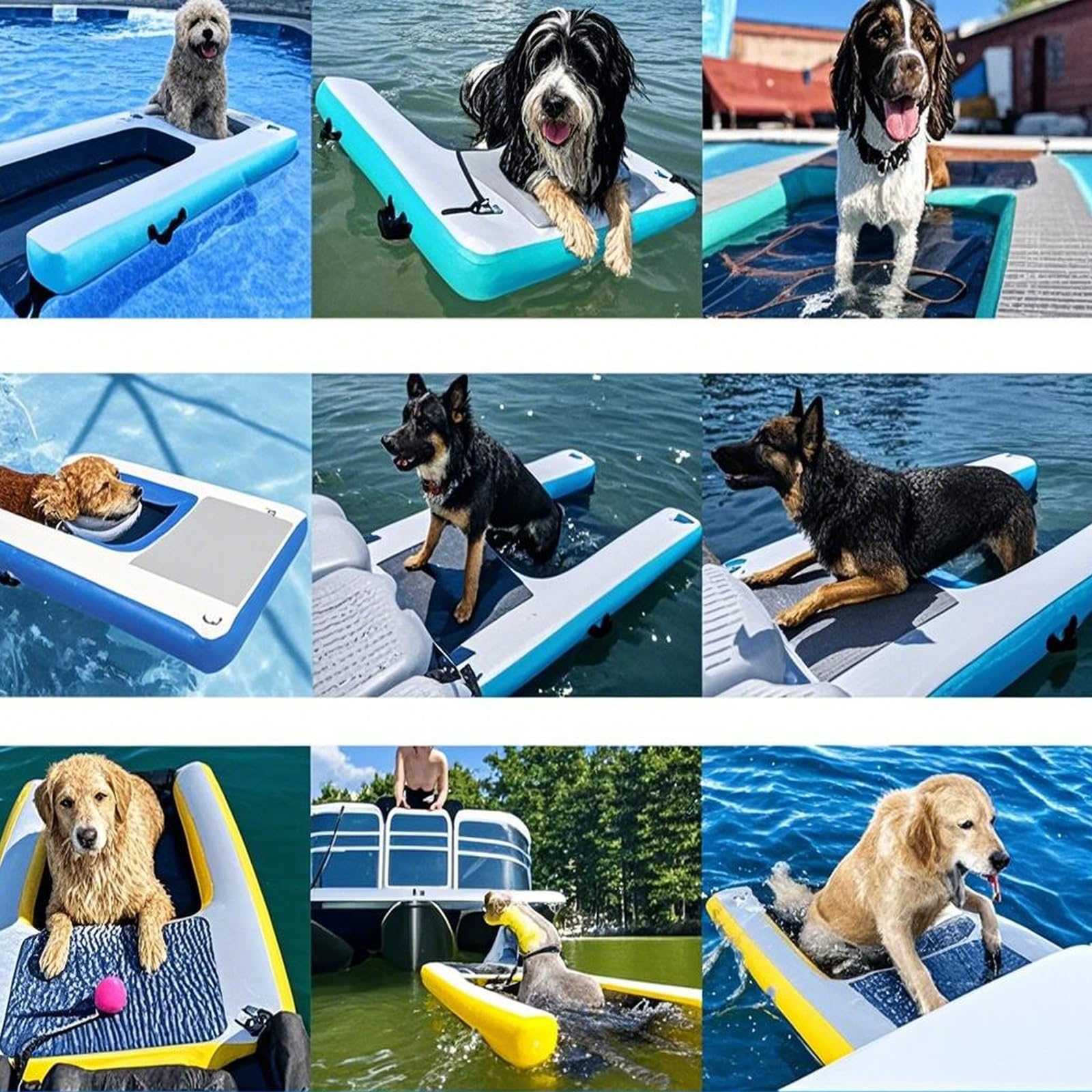 rampa de agua para perros Rampa De Agua Ligera Para Perros, Escalera Inflable Flotante De 99 Cm De Ancho Para Piscinas, Plataforma Reutilizable Con Bomba, Cuerda Y Kit De Reparación, Antideslizante.(B