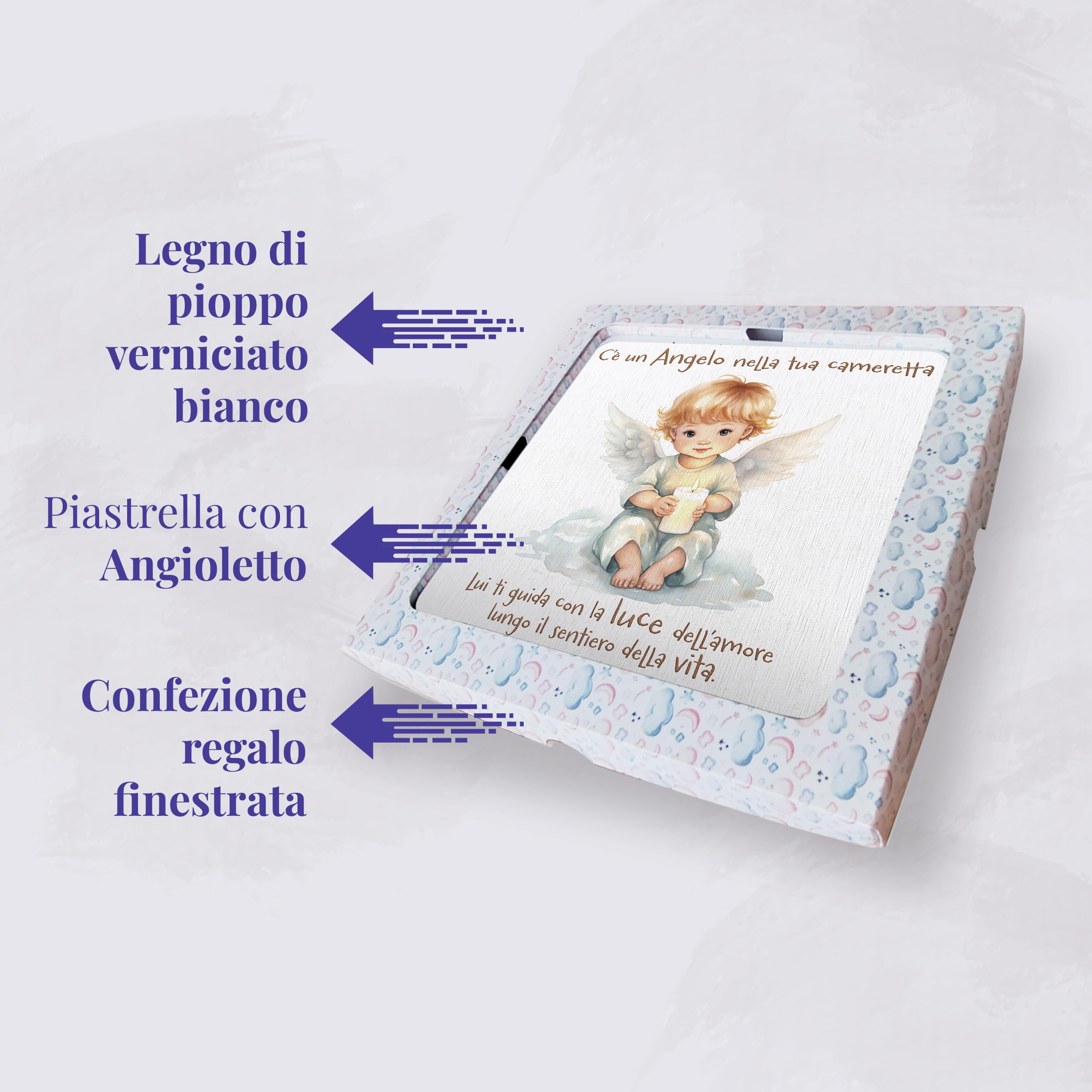 FRATELLI BONELLA - Quadro Angioletto con Candela per Bambini - Quadro in Legno 19x19 cm con Scatola Regalo - 100% Made in Italy