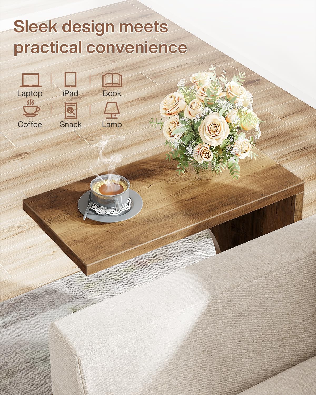 Tribesigns C-Shaped End Table for Couch, Sofa Side Table, C Table for Small Space, Living Room, Bedroom (1, Rustic Brown)