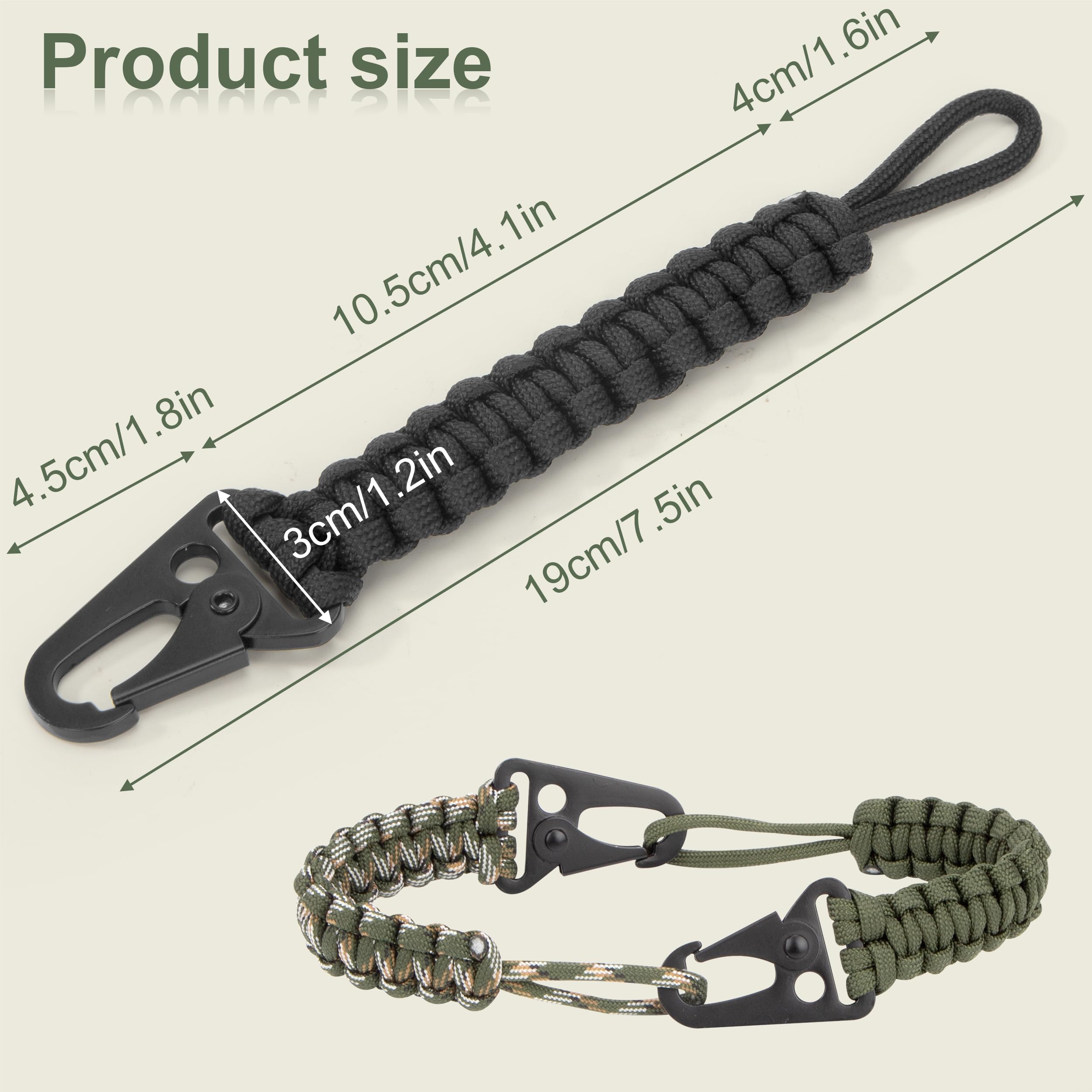 Llaveros de Cuerda de Paracaídas Cordón Trenzado con Mosquetón Cordón de Cintura Antipérdida Hebilla Cuerda Táctica para Camping Senderismo Caza 3 Piezas