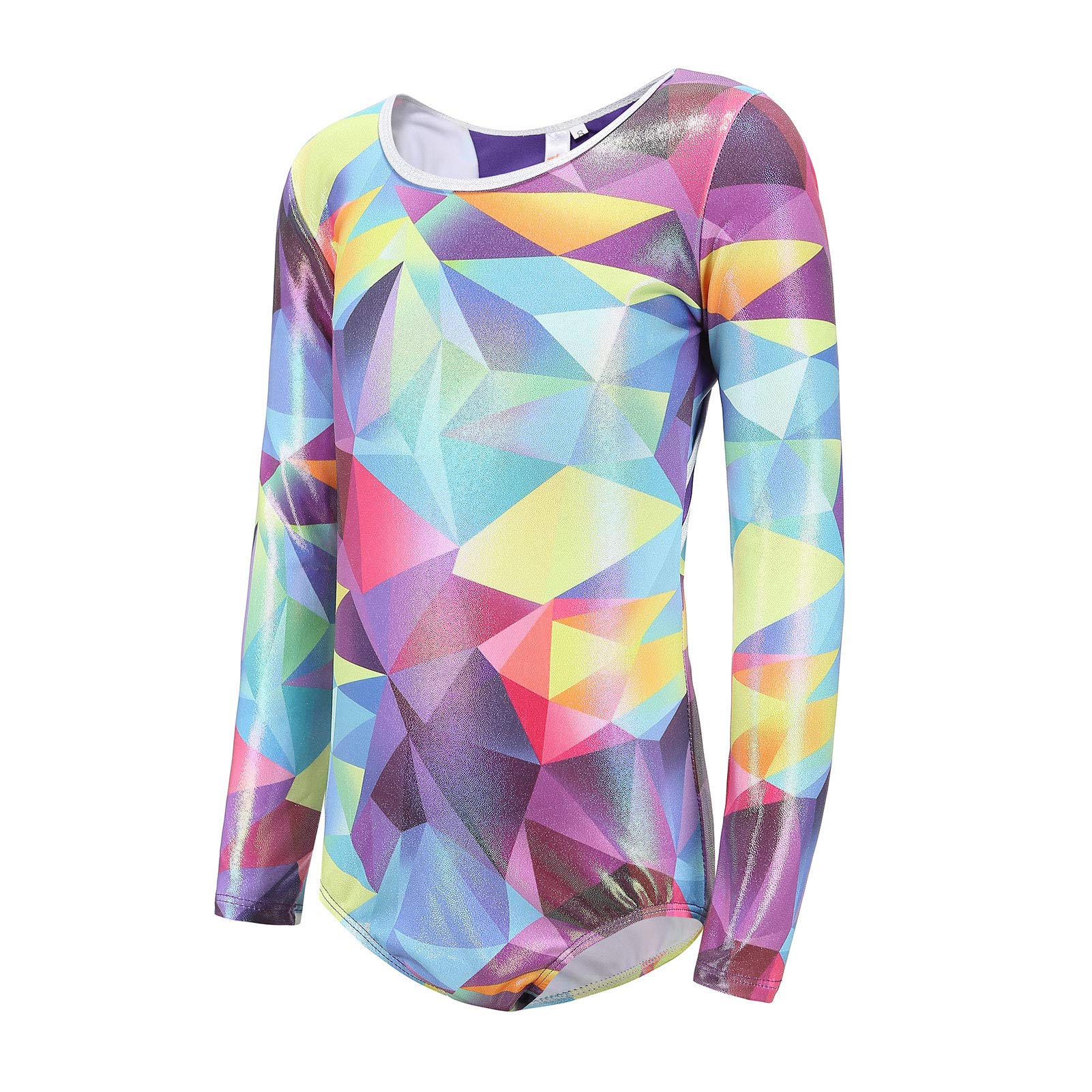 SEAUR - Maillot de gimnasia para niña sin mangas para niños, clásico, maillot de gimnasia, danza, ballet, ropa de ballet, patrón geométrico arcoíris, 100-150 cm