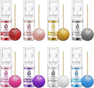 Edible Glitter Spray Set - 8 Colors Food Grade Cake Glitter, Metallic Sh...
