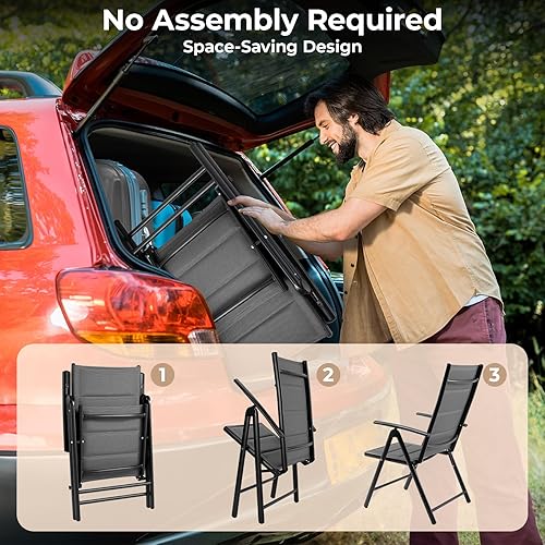 Miniatura 7 de LIFERUN Juego de 2 sillas plegables para patio, sillas de comedor al aire libre con marco de aluminio antioxidante y tela de textileno acolchada