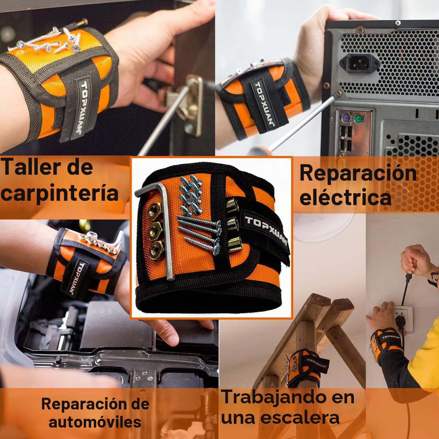 Pulsera magnética, regalos para hombres con 15 imanes para sujetar tornillos, clavos, brocas, herramientas de carpintería, imán magnético para muñeca, herramienta, cinturón, tornillos