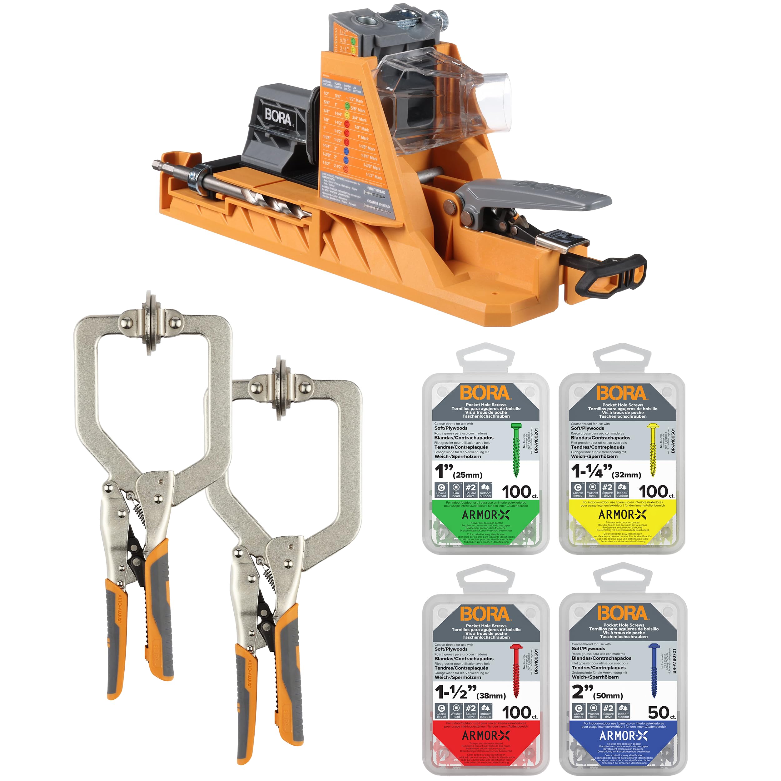 BORA Automatic Pocket Hole Jig Kit with 350 pc Screw Set