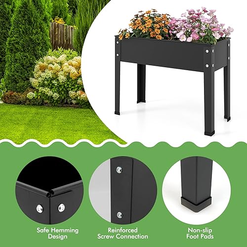 Miniatura 7 de HAPPYGRILL Cama de jardín elevada con patas, soporte elevado de 31.5 pulgadas con orificio de drenaje, diseño de dobladillo, cama de flores elevada