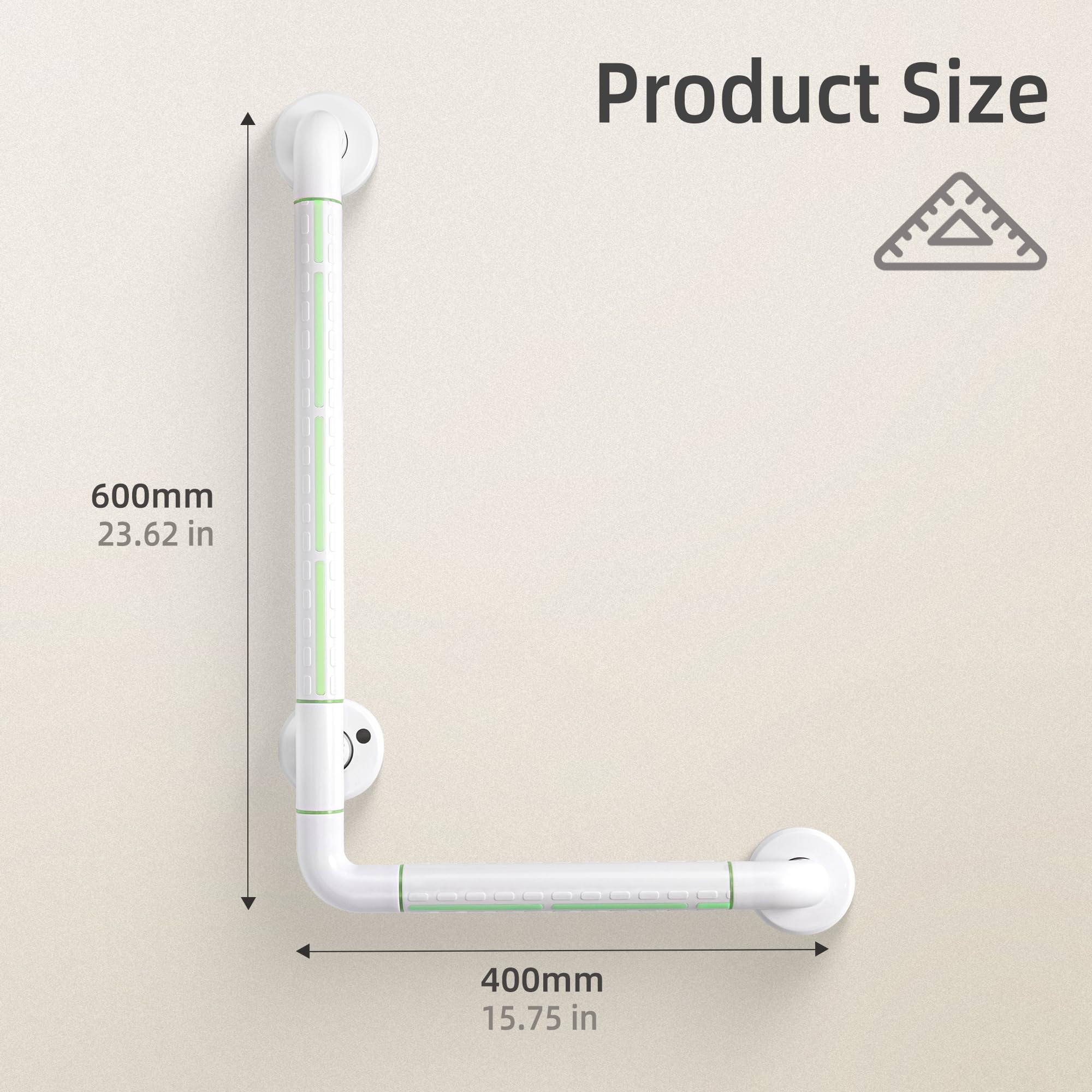 ITSOGOO Maniglione da Bagno,60 x 40 cm Disabili Maniglia Doccia,Maniglione Antiscivolo in Acciaio Inossidabile per Anziani,Impugnatura di Sicurezza a L,per Vasca da WC,Camera da Letto,Stairway,Bianco