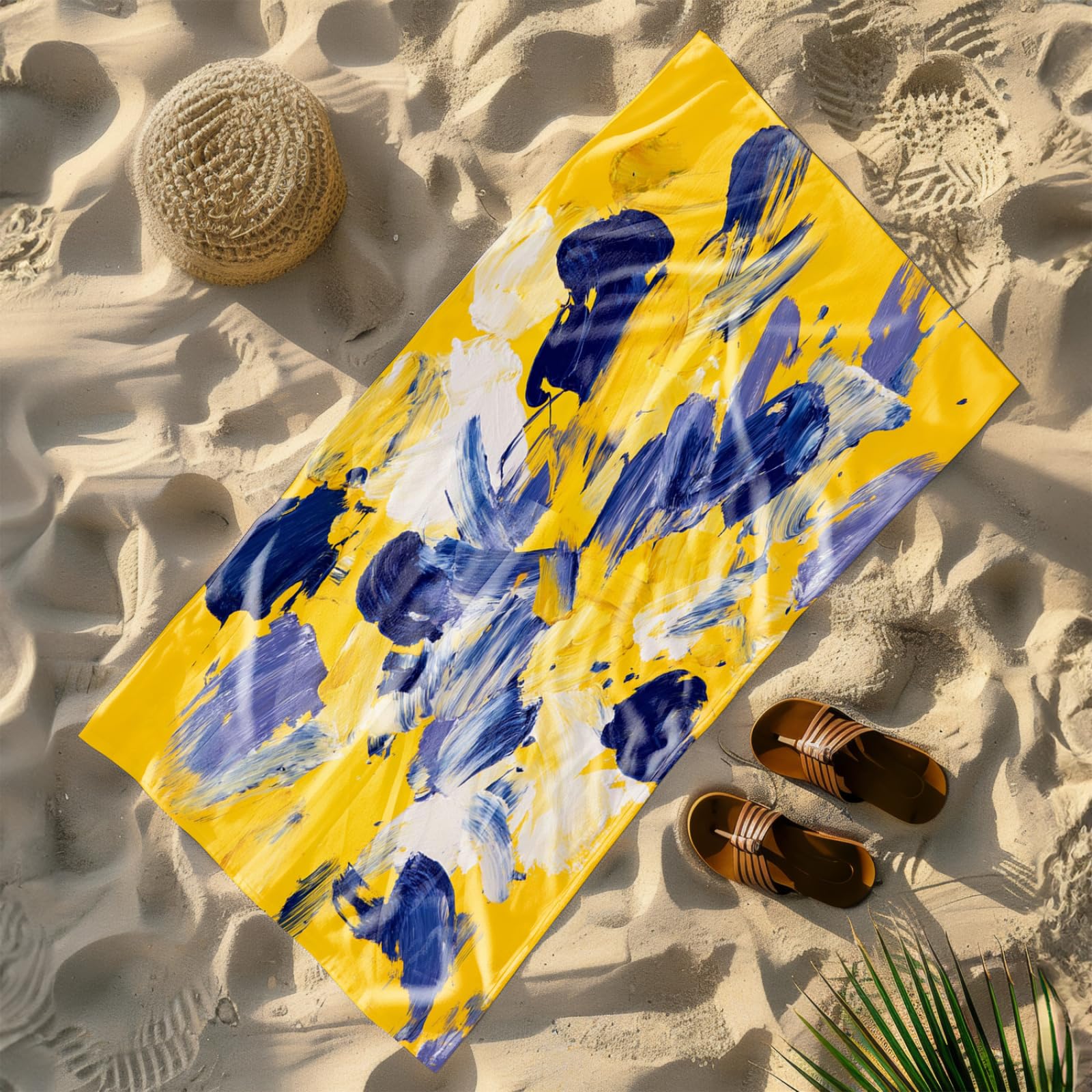 Generico Telo Mare Grande Modello Giallo Blu | Microfibra Telo Mare Antisabbia Leggero Compatto Asciugatura Rapida Assorbente Per Piscina Bagno Lavabile Fino