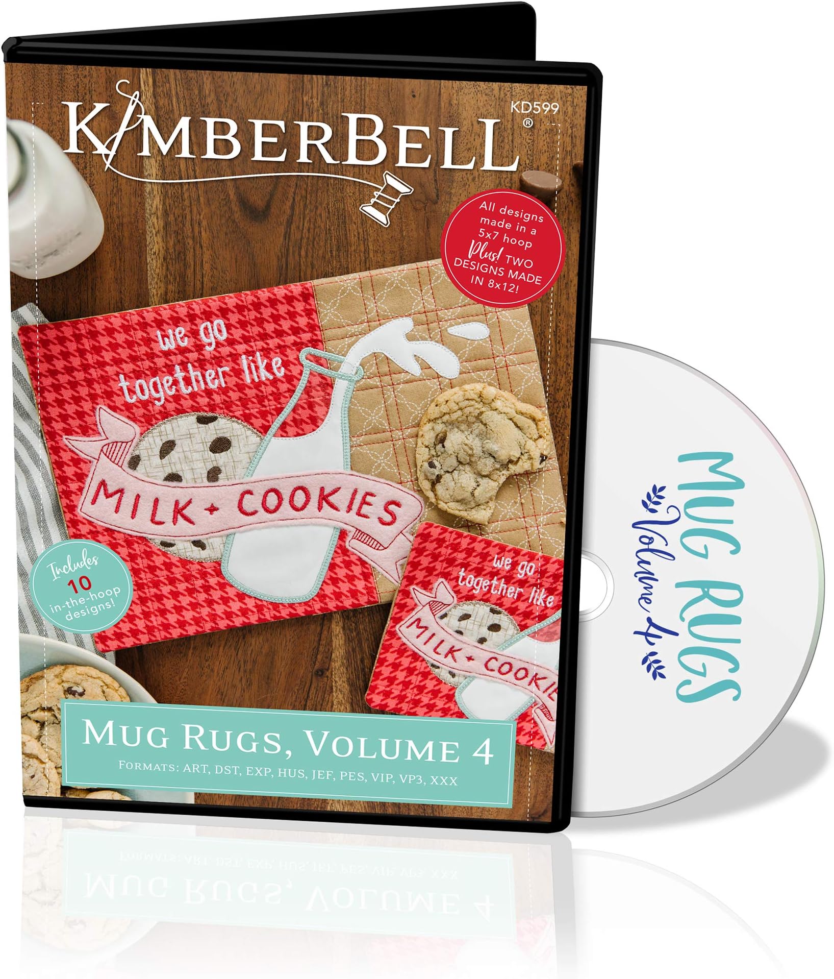 Kimberbell Mug Rugs Volume 4 Machine Embroidery CD - KD599: Easy Step-By-Step Instructions, 10 Designs, All Designs Made Entirely In 5"x7โ Hoop, Bonus - 2 Designs Available In 8โx12โ Hoop, Made in USA
