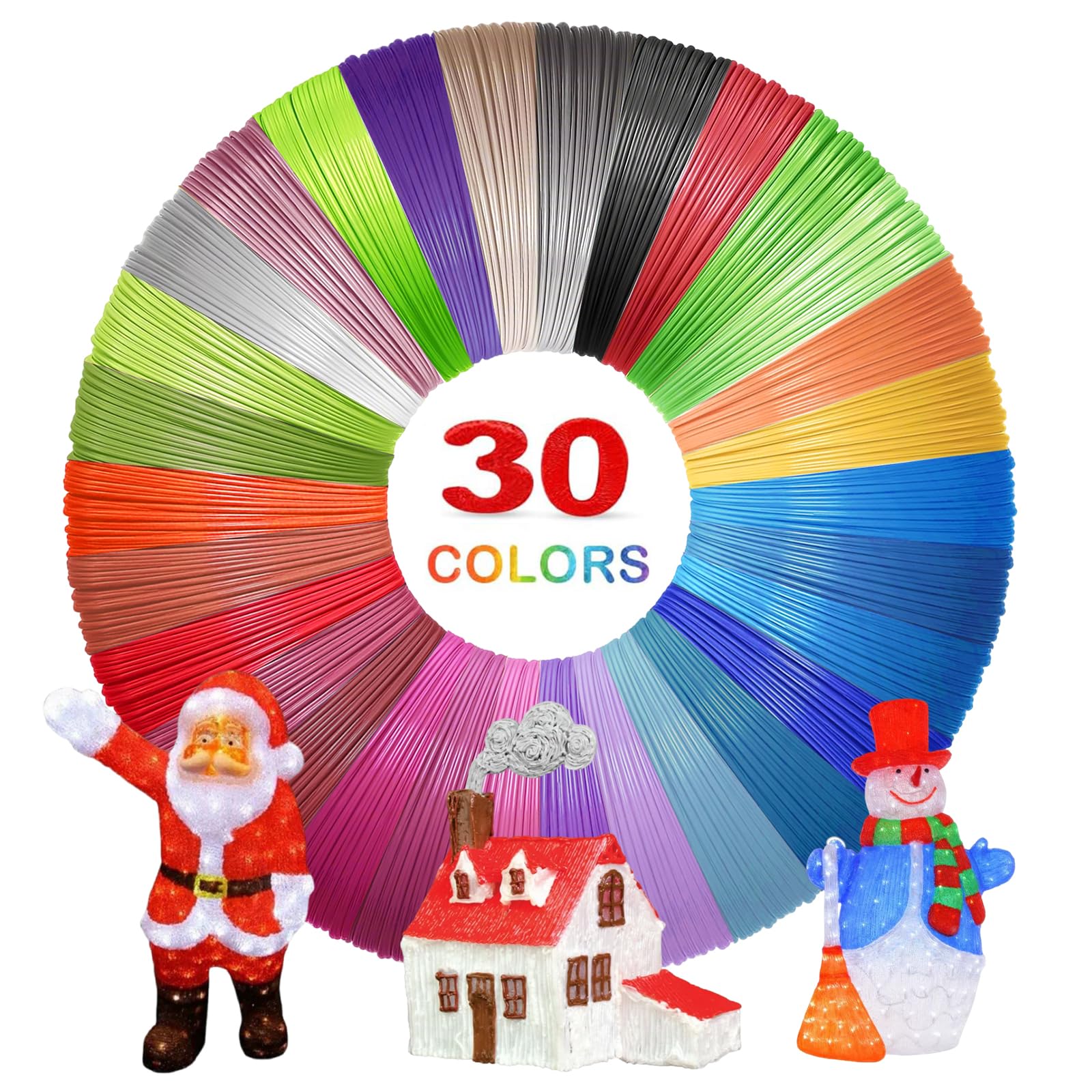Ksvaye 30 Colores Filamentos Lapiz 3D PLA 1,75 mm Filamento Boli 3D 10 m Cada Uno Filamento Boligrafo 3D Recambio Boli para Impresoras 3D Pen