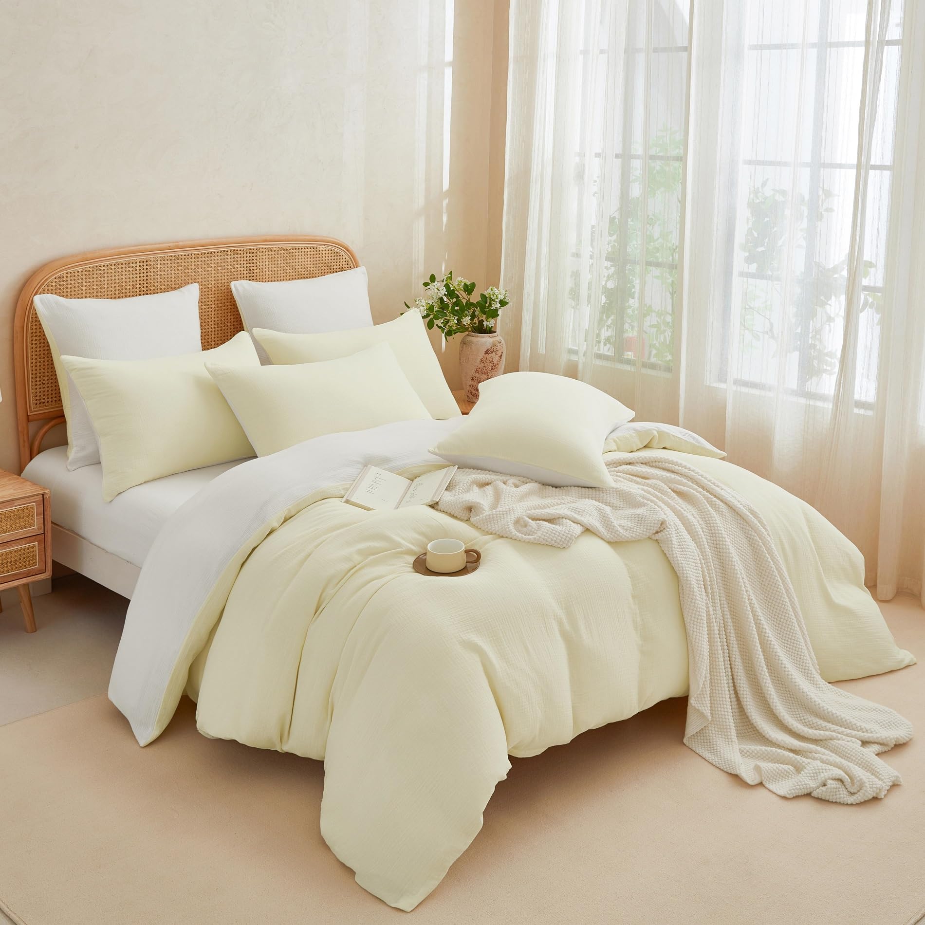 YASMENG Doppelte Muslin Bettwäsche 135x200 155x220 200x200 200x220 220x240 100% Baumwolle Bettwäsche Muslin Bettbezug Set Baumwolle mit Reißverschluss und 80x80 cm Kissenbezug