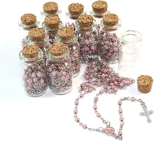 Miniatura 5 de Ooki Rosario de la Biblia en tarro de vidrio con cuentas de oro rosa y plata Crucifijo católico collar Lot Santo, Vidrio