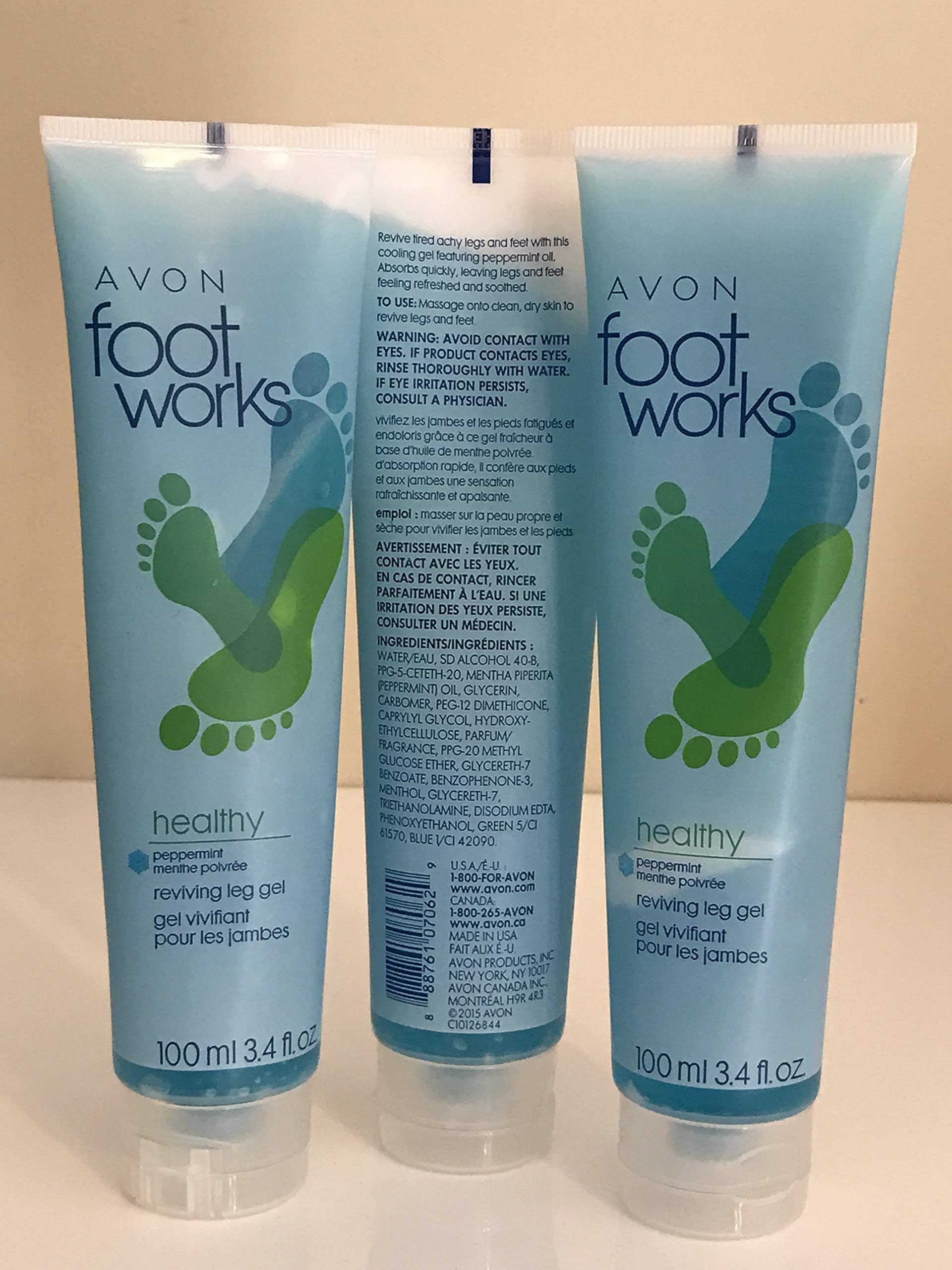 Avon Foot Works Healthy Peppermint Reviving Leg Gel 3tubs