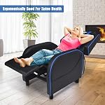 POWERSTONE Gaming Recliner Chair, Reclining Gaming Chair Ergonomic Leather Sofa with Footrest Lumbar Support Headrest and Side Pouch for Living Room Home Theater, Blue