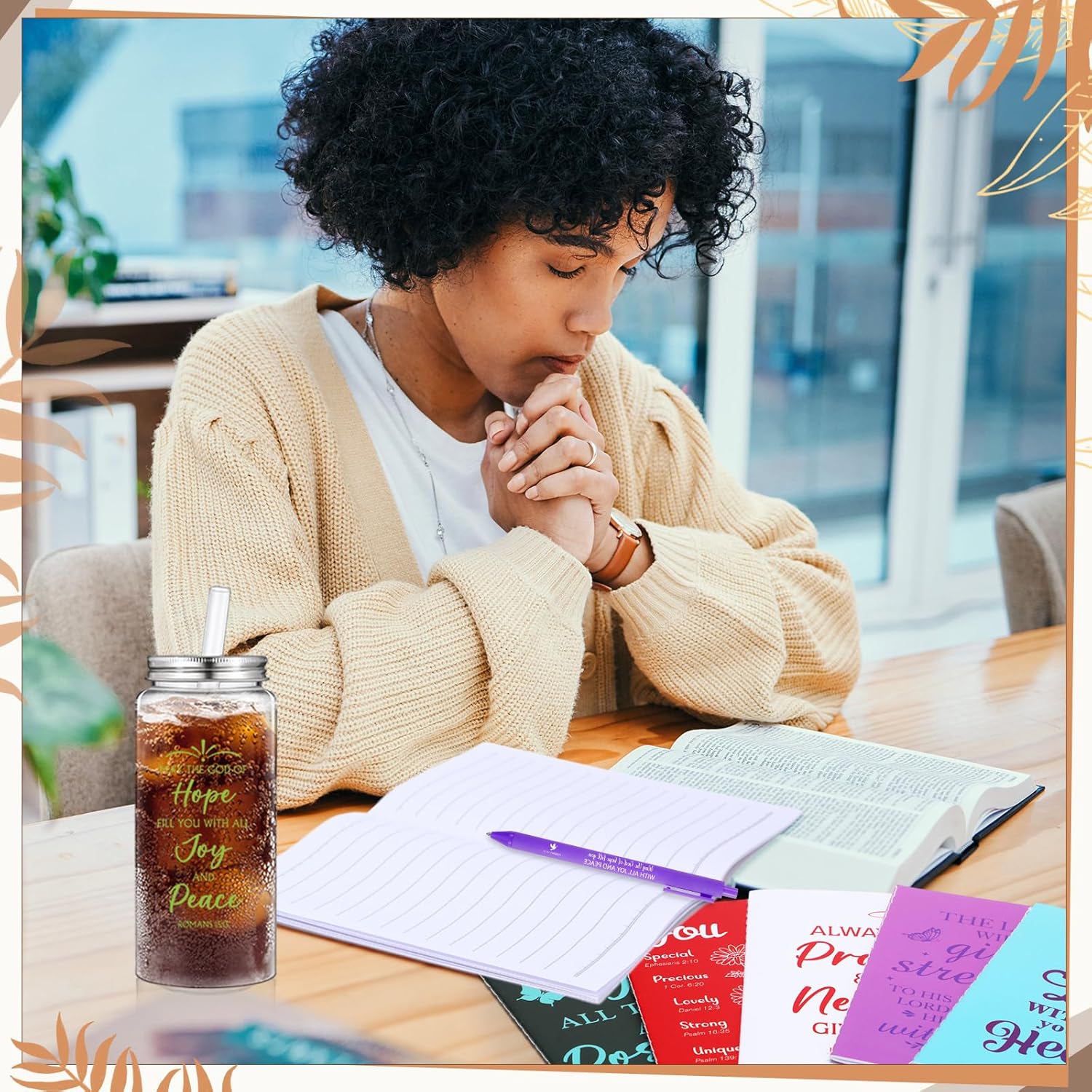 72 Pcs Christian Gifts Bulk, 13.5 oz Bible Verse Cups with Lids Straws Religious Notebooks Scripture Ballpoint Pens Church Gifts for Women Men Volunteer Team Staff Christian Party Favors (Bible)