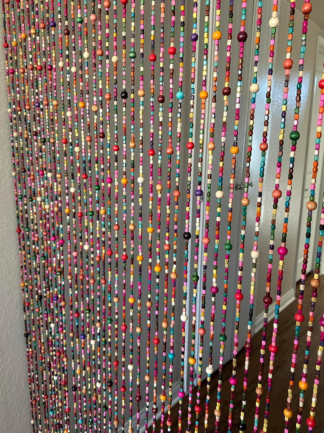 FlavorThings 36" x 79" 41 Strands Rainbow Colorful Hippie Wood Beaded Curtain Boho-Bohemian Natural Wooden Door Doorway Beads Bamboo-Like Window Front Door Decor Curtains Home Decor Gift Set
