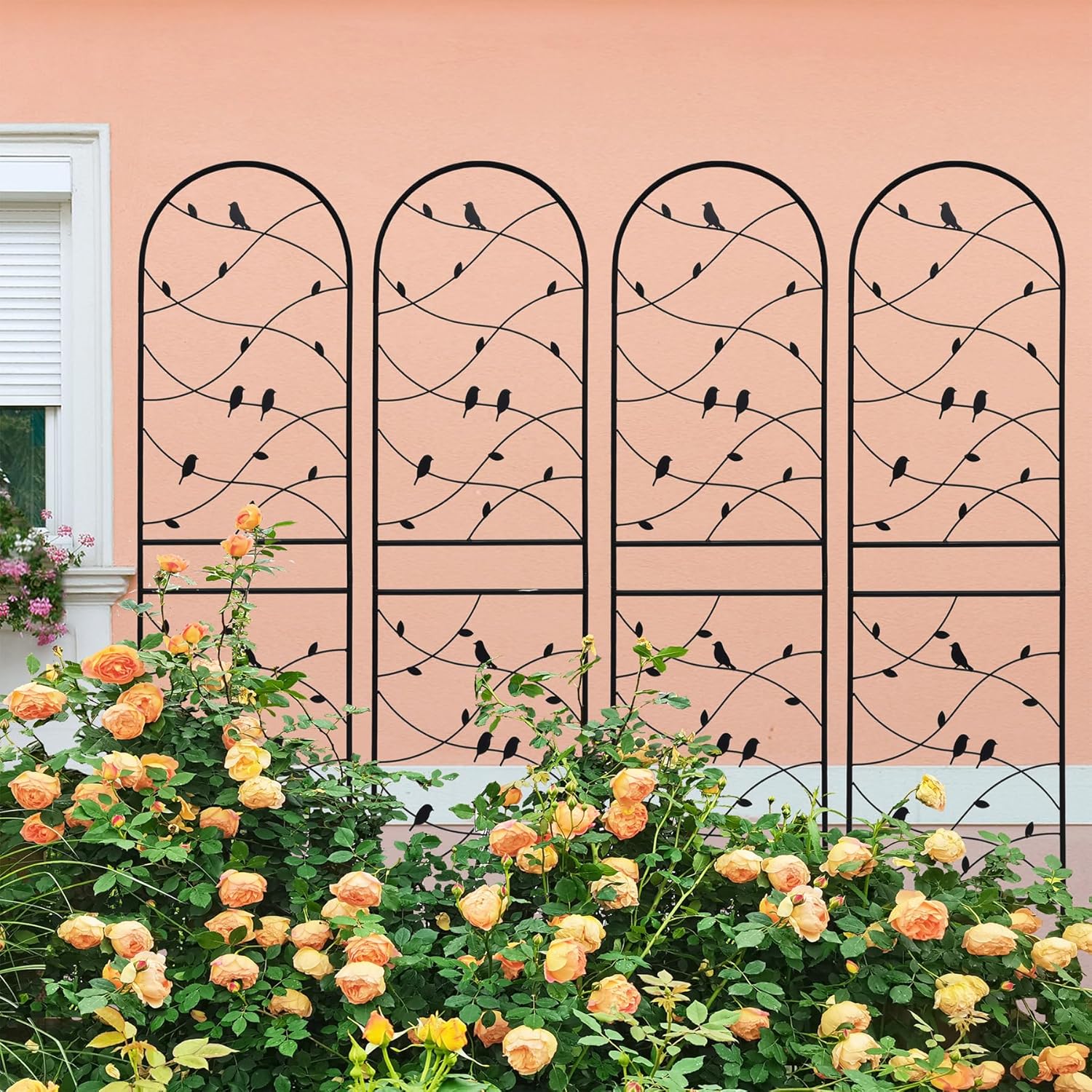 4-Pack Metal Garden Trellis, 86.7" H x 19.7" W Decorative Outdoor Flower Trellis with Dragonfly/Butterfly/Peacock Decor,Climbing Plant Supports for Roses,Vines,Wedding & Party Events (Peacock, 86")