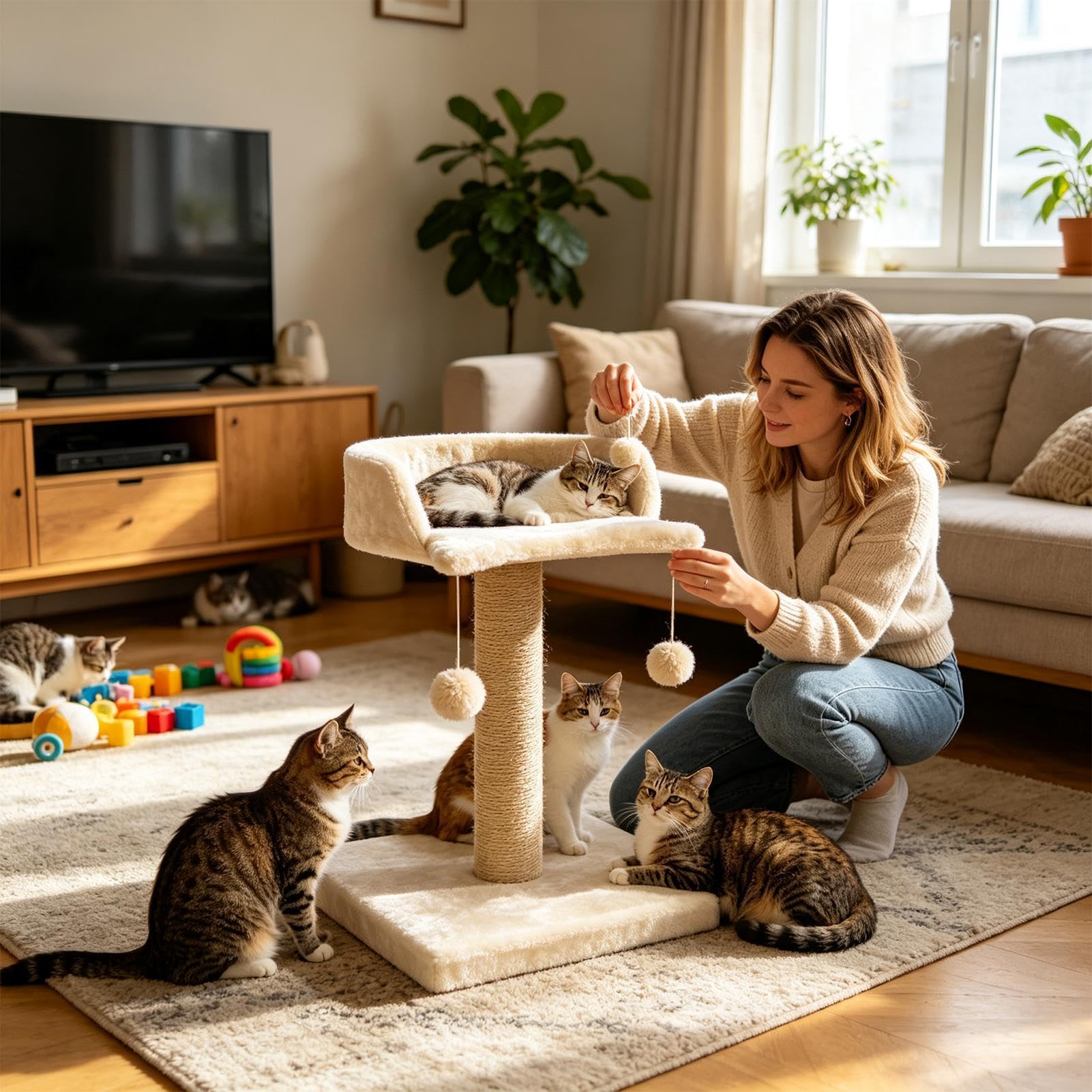 Postes rascadores de gatos juguetes interactivos altos autoacicaladores con | Poste Para Gatos Para Muebles, Suelo, Ejercicio, Enriquecimiento, Juego Y Afilado De Garras De
