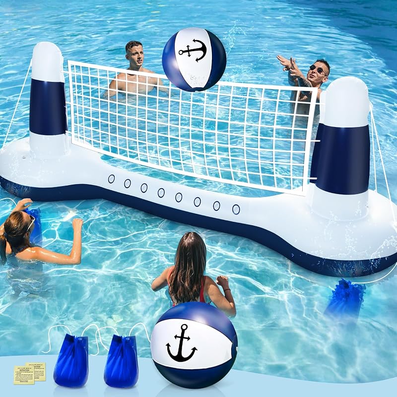 TURNMEON Juego de Juegos Inflables para pileta, Red de Voleibol para pileta con Tema de Yate, Juego de Piscinas de Voleibol Flotante, Regalo para Adultos, Flotador para Fiestas de Deportes acuáticos de Verano