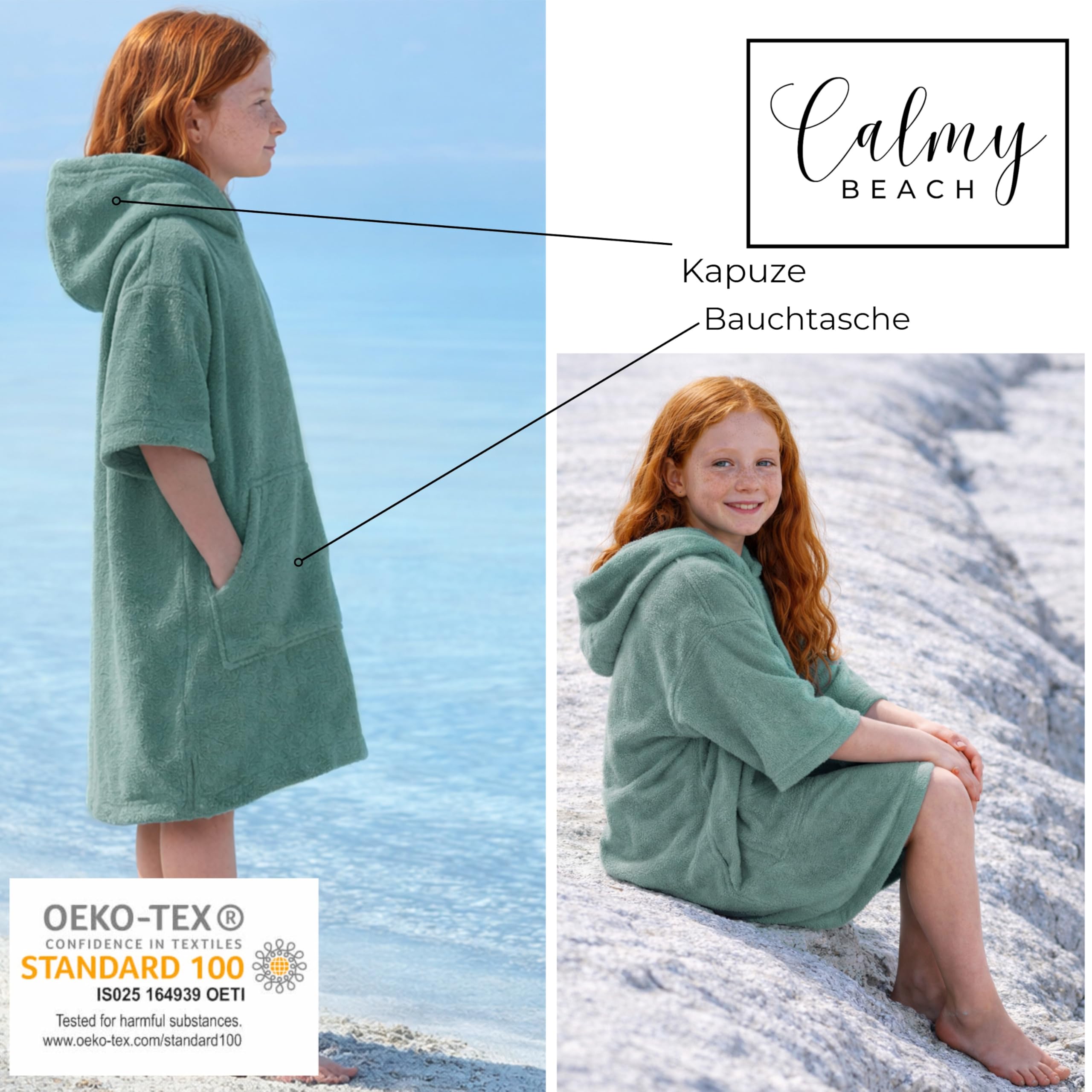 Frottee Badeponcho Kinder Jungen - Mädchen Surf Poncho 100% Baumwolle Strandponcho Handtuch mit Kapuze Surfponcho Bademantel