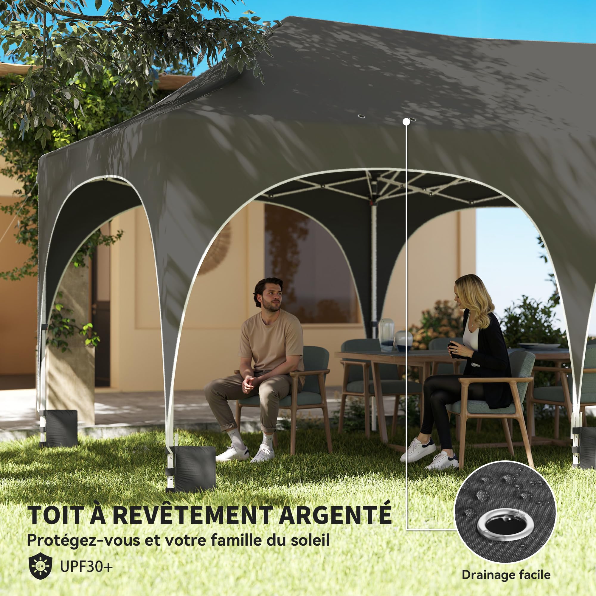 Outsunny Tonnelle Pliante 3x6m Imperméable Anti-UV 6 Parois 6 Sacs Gris