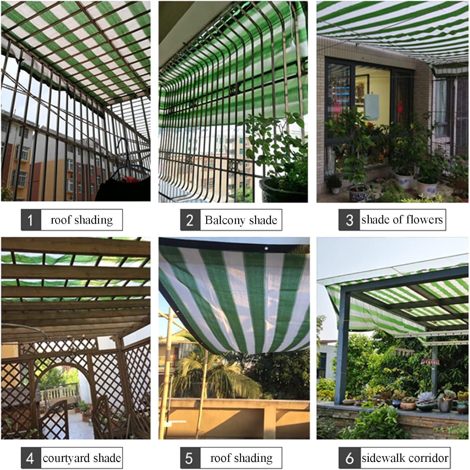 Shade Cloth,Sunblock Shade Net,Green and White Striped Shade Netting,Breathable Shade Mesh,UV Resistant Net,Greenhouse Plants Shading Net,with Grommets,5 * 5m(16.4 * 16.4ft)