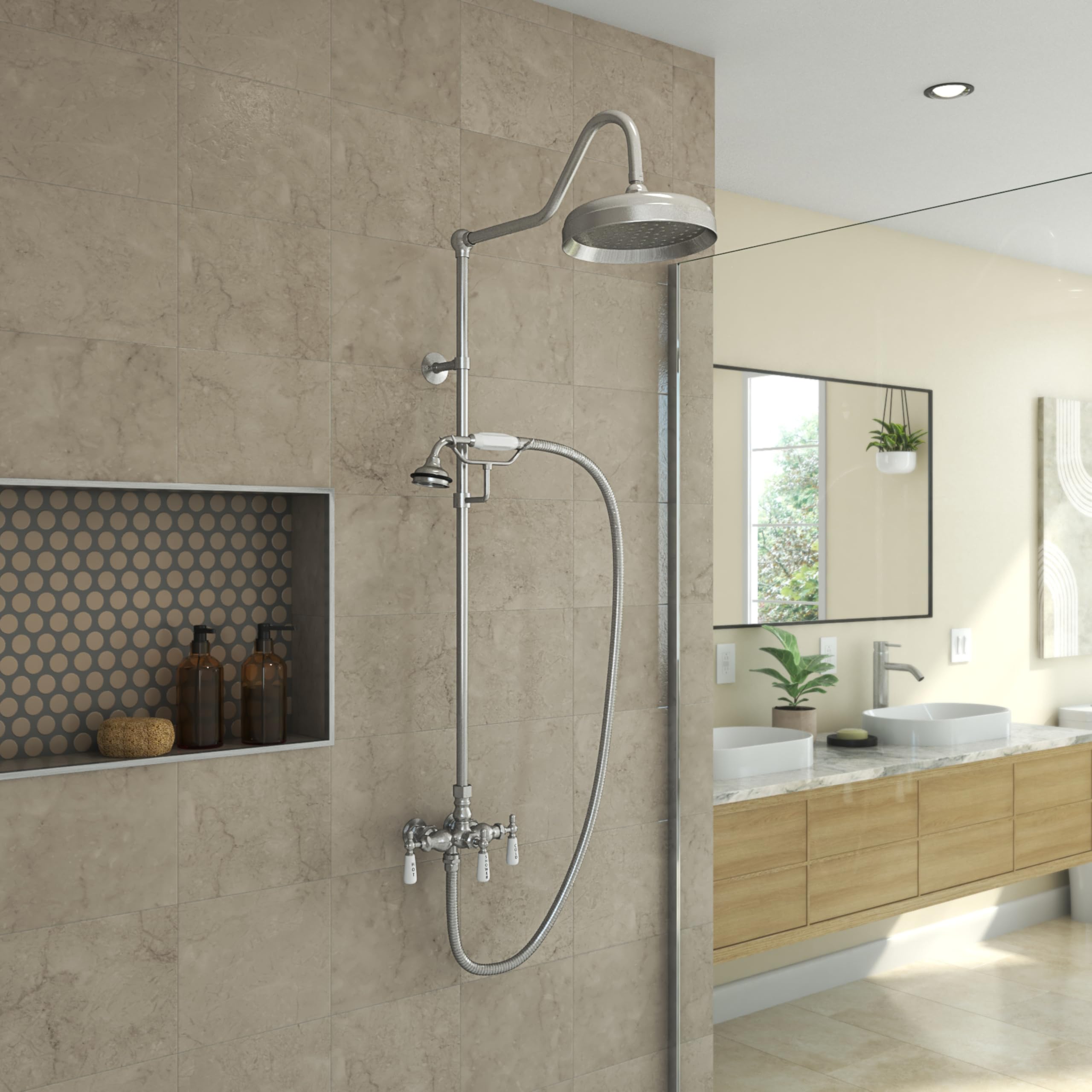 Abbey 10 x 34 1/2 Shower Faucet Set with Handshower, Brushed Nickel