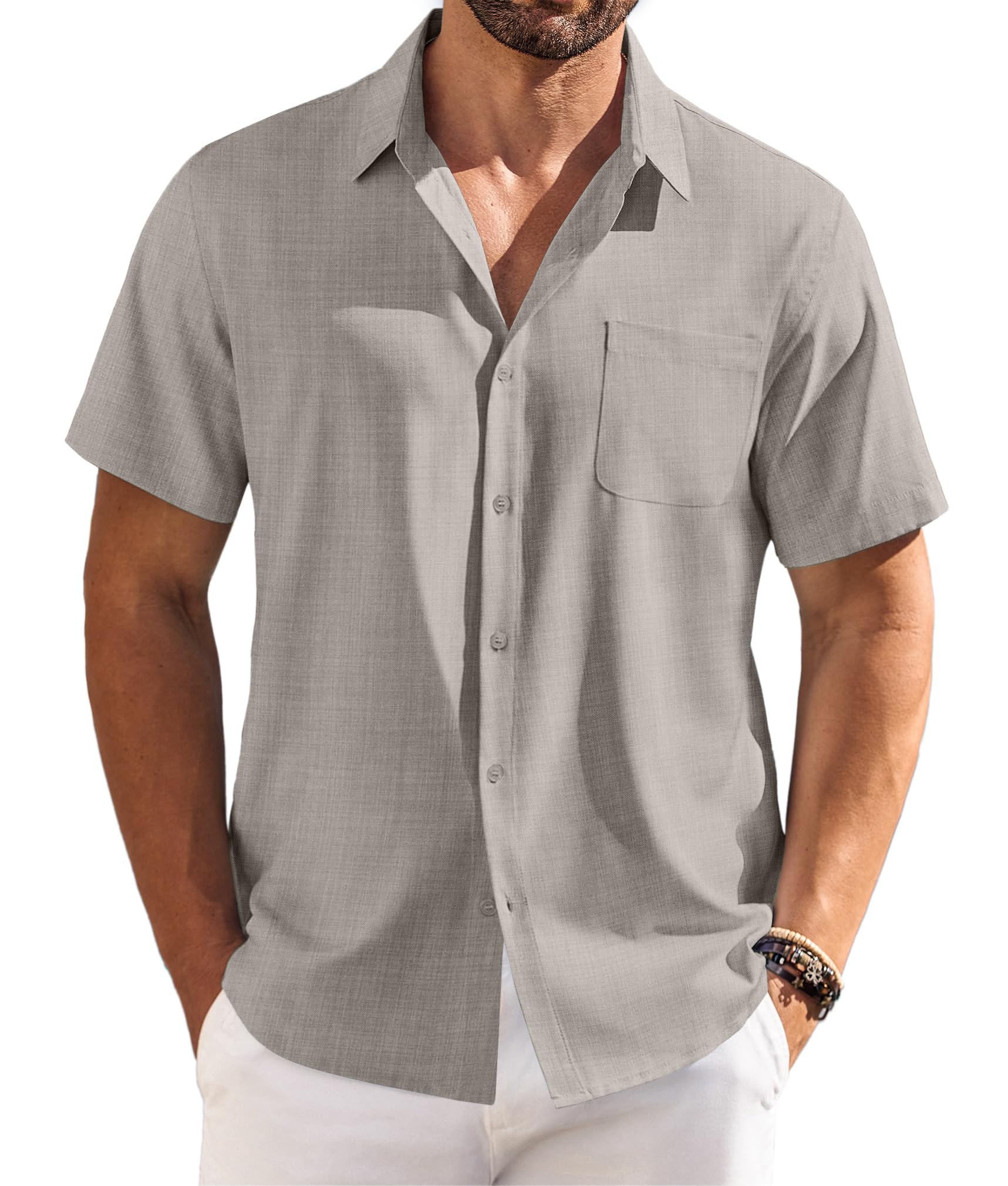 Chemise en lin homme COOFANDY à manches courtes pour été décontracté