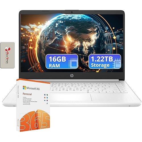 HP Flagship 14" HD Laptop with 1 Year Office 365 | 16GB RAM | 1.22TB Storage(64GB EMMC & 160GB Docking Station Set & 1TB Cloud Storage) | Intel 4-Core Processor | Webcam | Win 11s | White