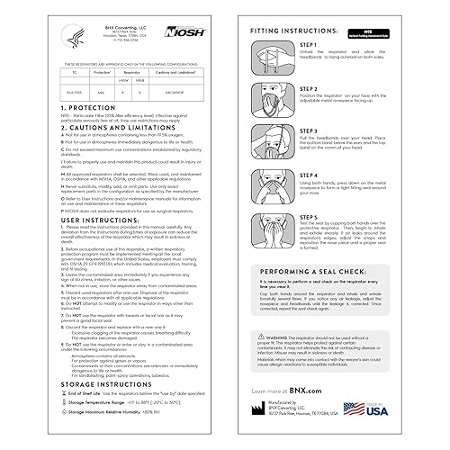 Miniatura 10 de AccuMed BNX N95 - Máscara facial protectora con certificado NIOSH fabricada en Estados Unidos (paquete de 20, número de aprobación TC-84A-9315