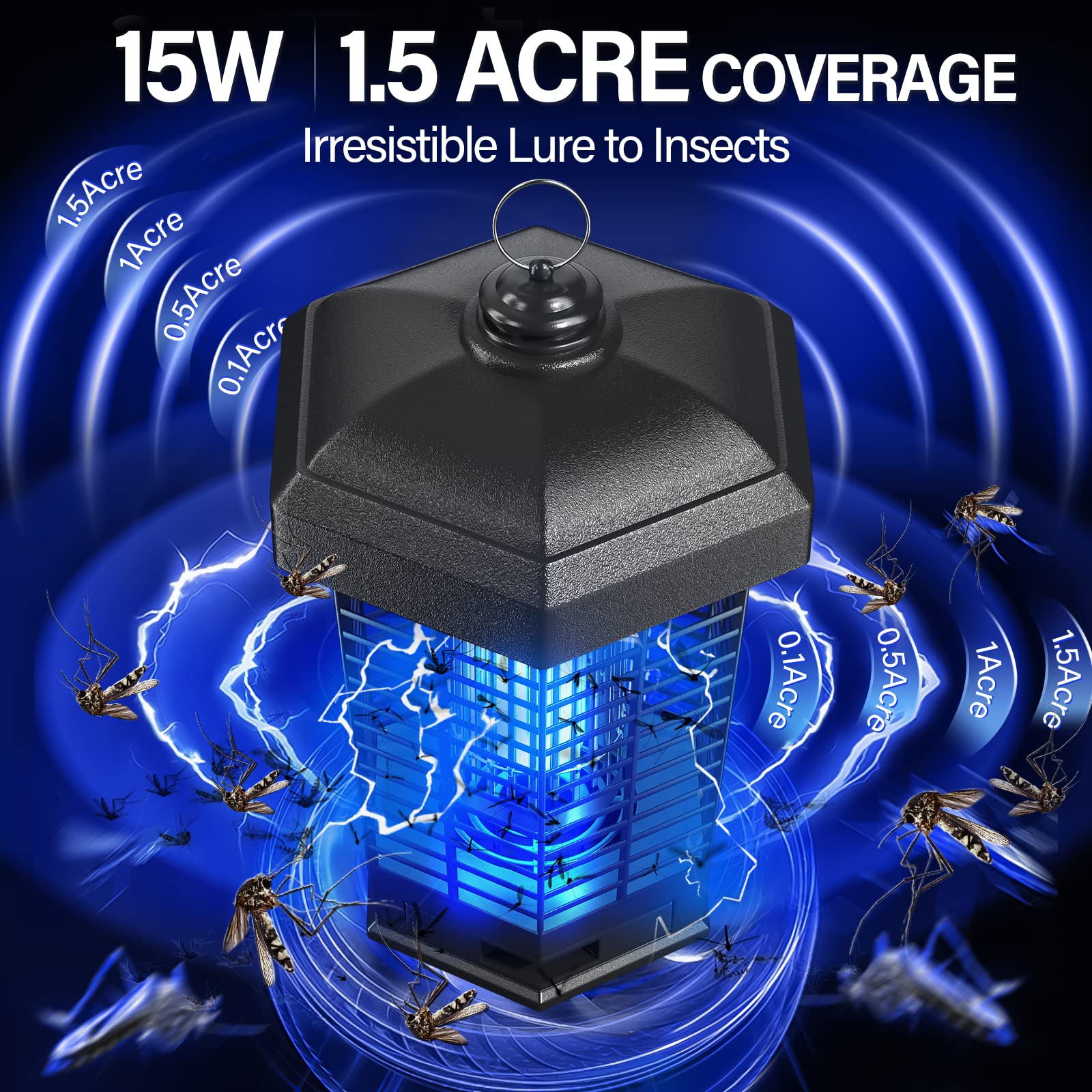 Buy Bug Zapper, 4200V Killing Grid, 15W Electric Insect Catcher