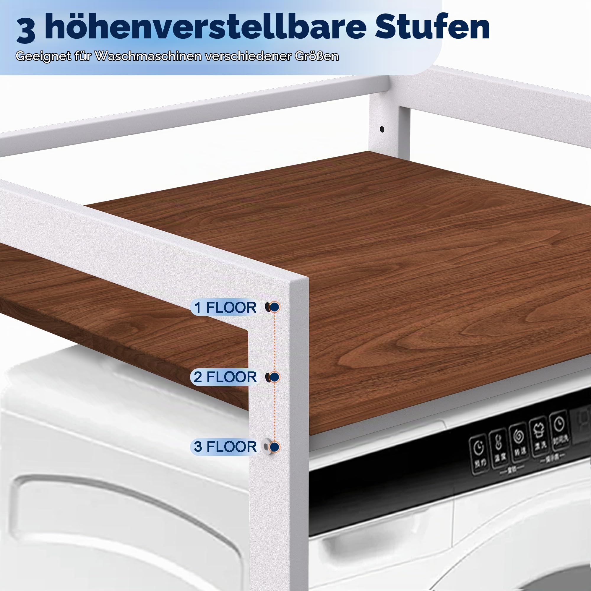Waschmaschinenregal 3 Höhenverstellbar Waschmaschine Trockner Schrank Toilette, Regal über Waschmaschinen, 350 kg Waschmaschinenschrank für Badezimmer Waschküche 69x65x105cm (Weiß 1)
