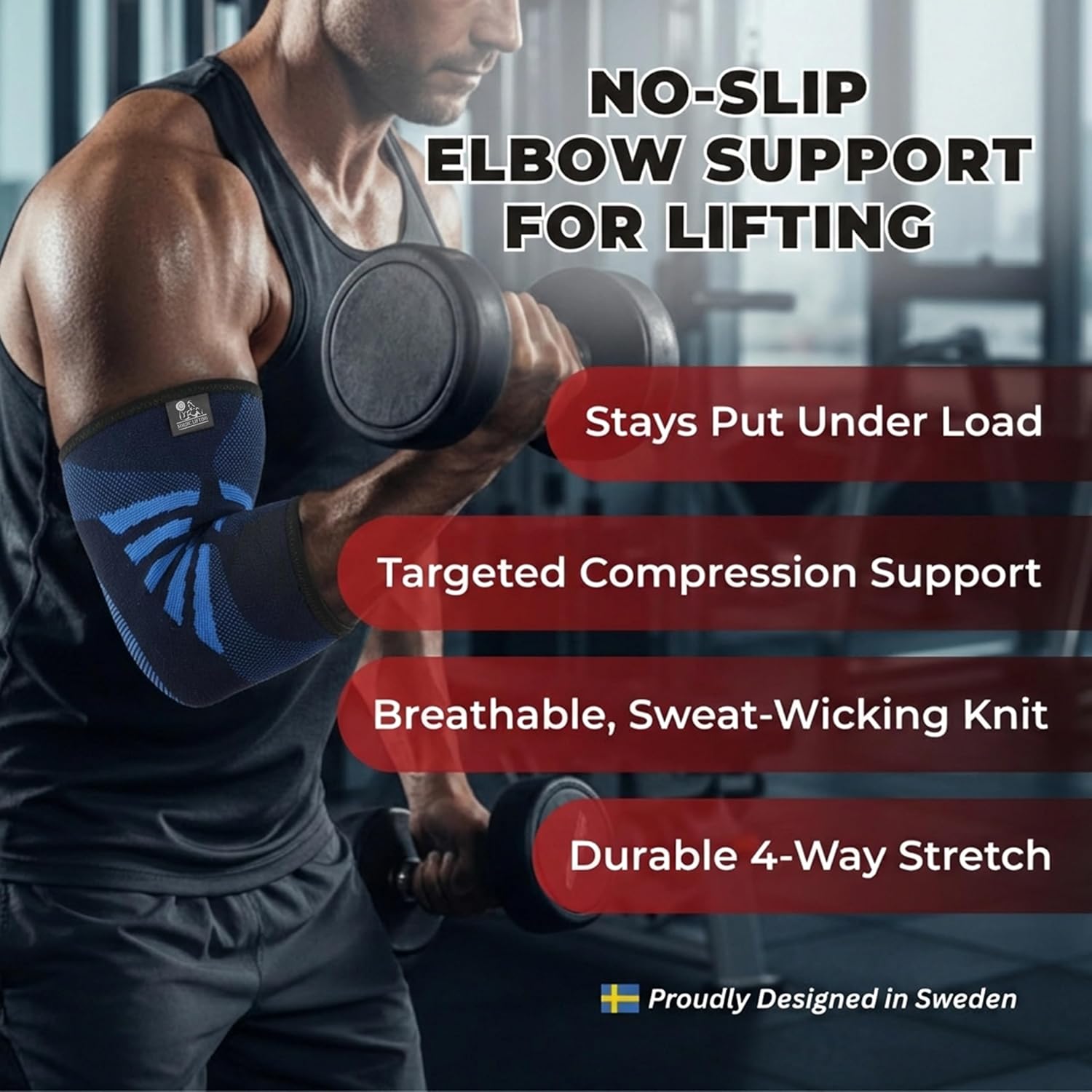 Nordic Lifting Elbow Compression Sleeves (1 Pair) for Men & Women - Support for Golfer’s & Tennis Elbow - Weightlifting Brace for Elbow Tendonitis, Workout Sleeve for Arm & Joint Recovery (Titan Blue, Large)