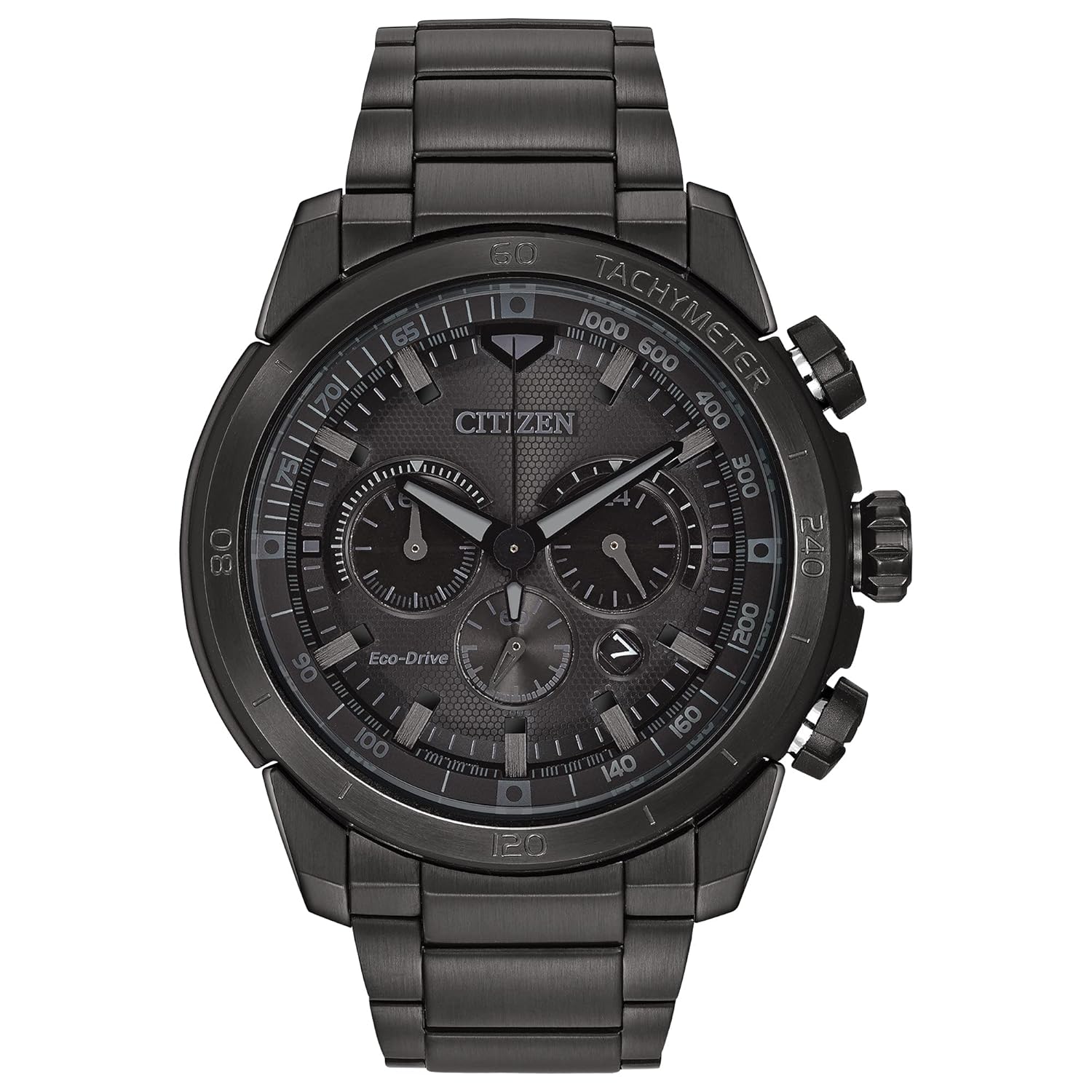 Citizen Mens Eco-Drive Weekender Ecosphere Chronograph Watch in IP Stainless Steel Black Dial Model CA4184-81E