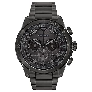 Citizen Mens Eco-Drive Weekender Ecosphere Chronograph Watch in IP Stainless Steel Black Dial Model CA4184-81E