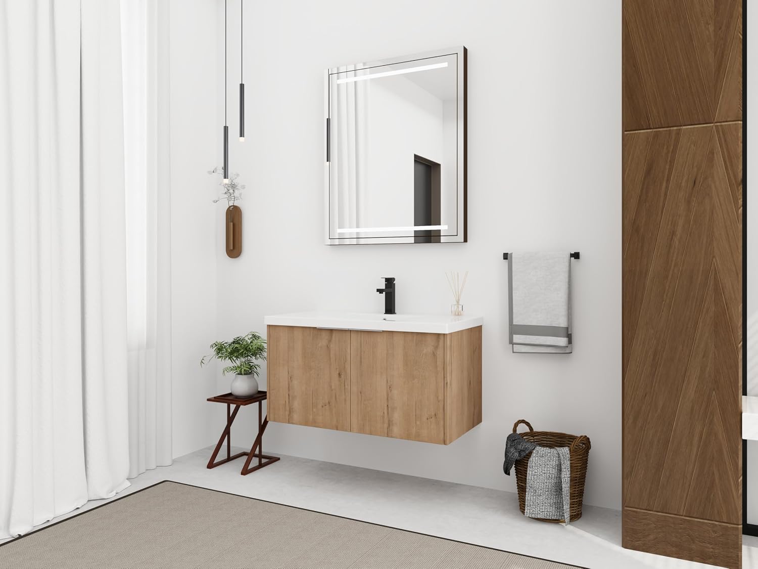 36 Inch Bathroom Vanity with Sink,36" Floating Bathroom Vanity,Single Sink Bathroom Vanity Combo,Modern Bathroom Vanity,Light Brown Wall Mounted Cabinet Set
